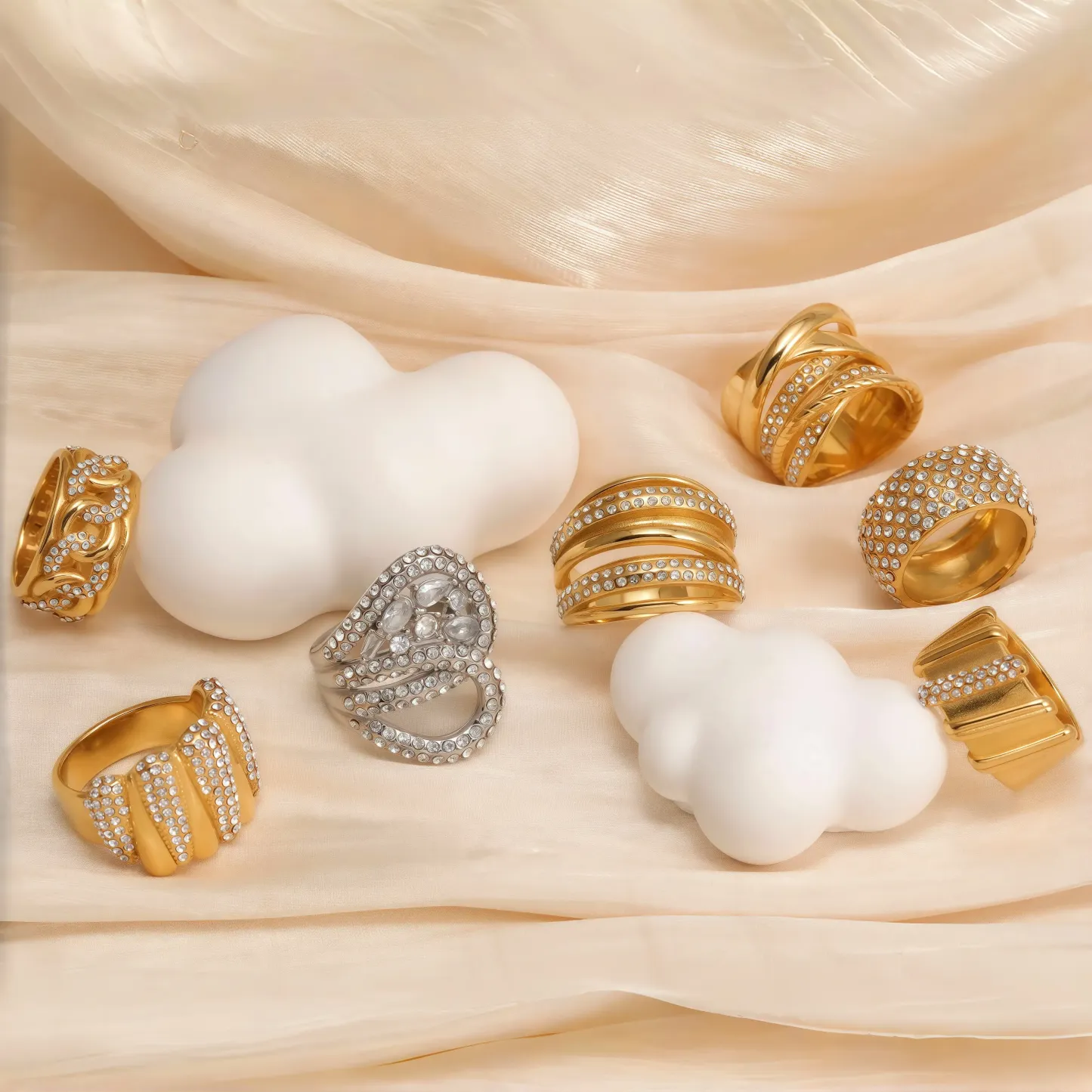 Shiny Full Diamond Stainless Steel Fashion Personality European & American Style Women's Ring-JinBaoJewerly