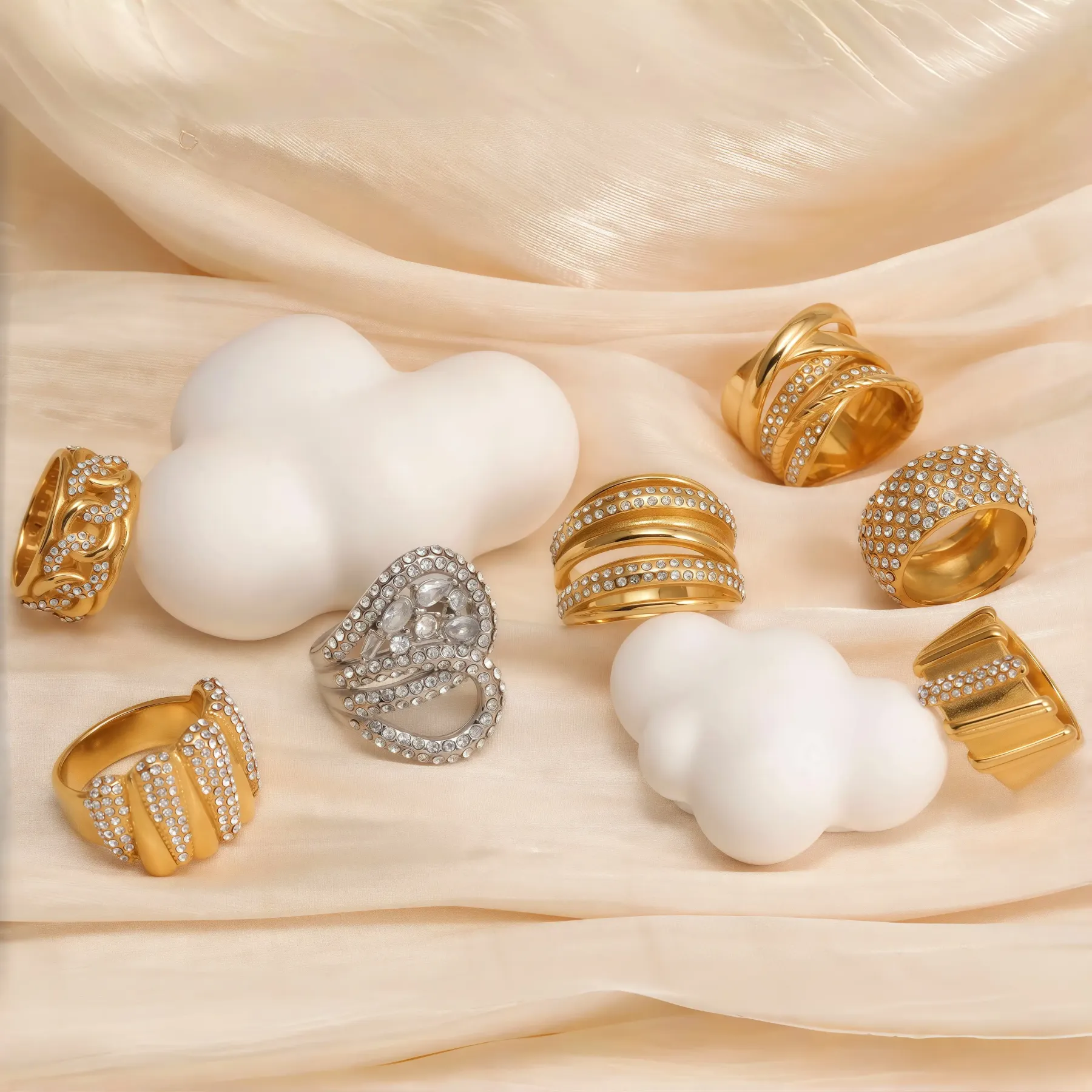 Shiny Full Diamond Stainless Steel Fashion Personality European & American Style Women's Ring-JinBaoJewerly