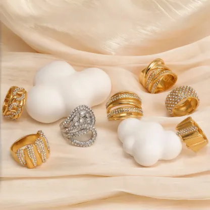 Shiny Full Diamond Stainless Steel Fashion Personality European & American Style Women's Ring-JinBaoJewerly