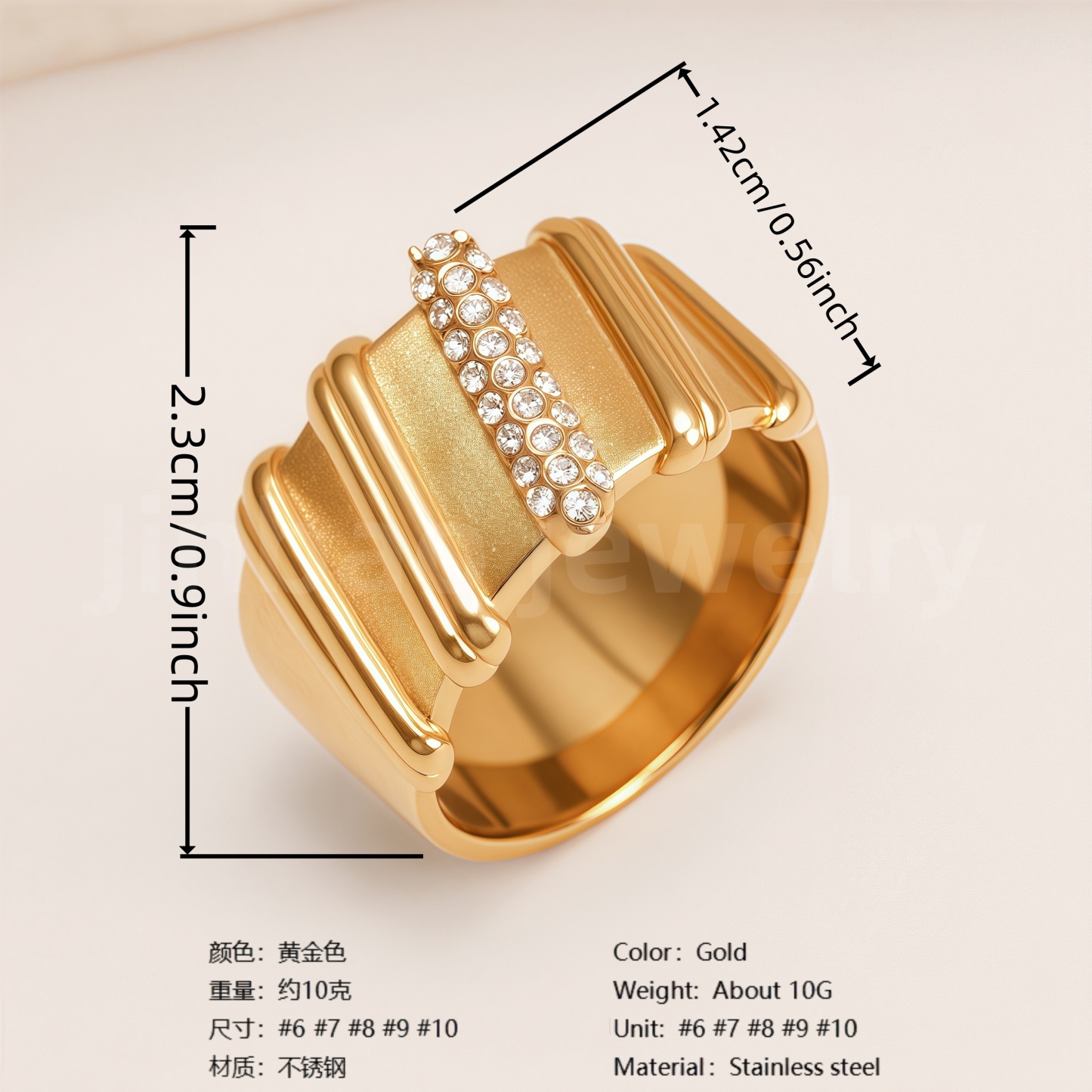 Shiny Full Diamond Stainless Steel Fashion Personality European & American Style Women's Ring-JinBaoJewerly