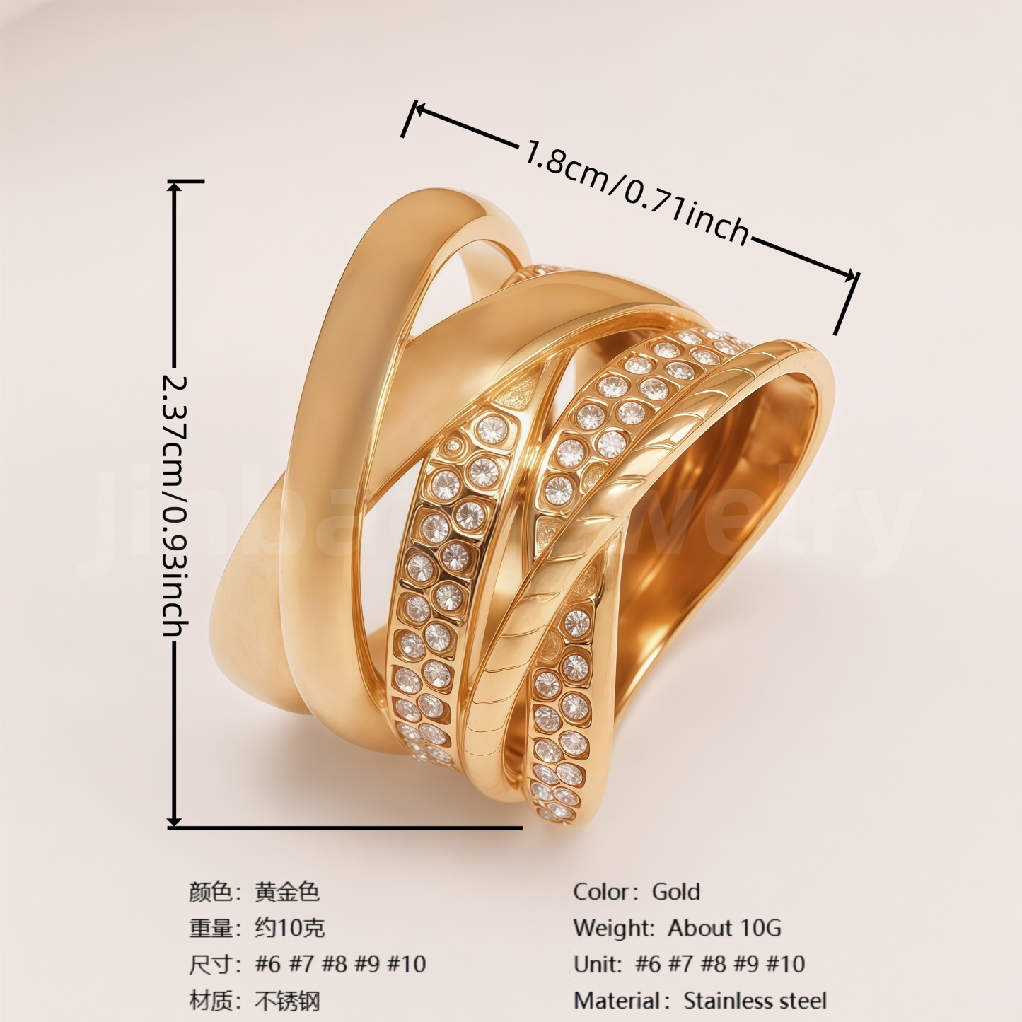 Shiny Full Diamond Stainless Steel Fashion Personality European & American Style Women's Ring-JinBaoJewerly