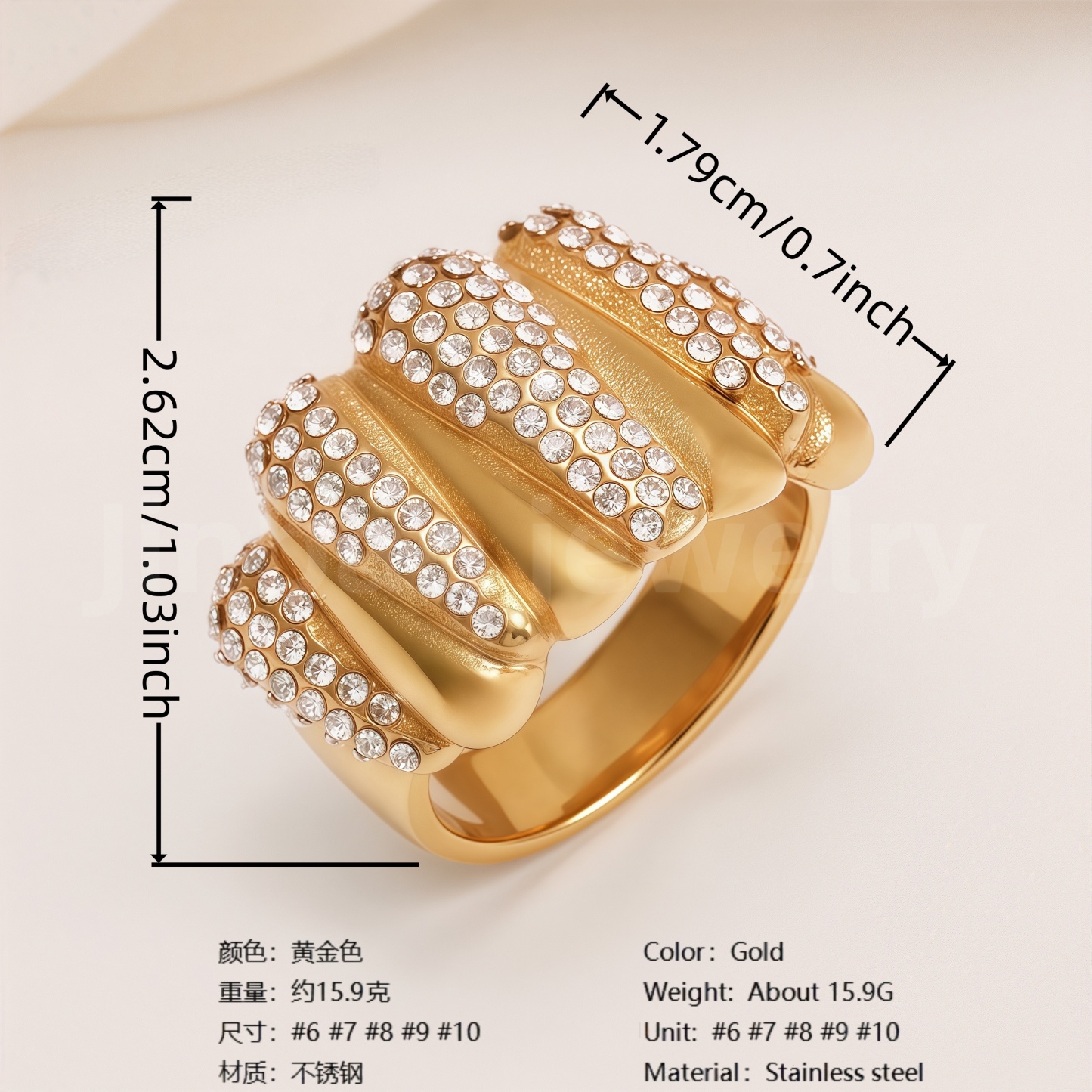 Shiny Full Diamond Stainless Steel Fashion Personality European & American Style Women's Ring-JinBaoJewerly