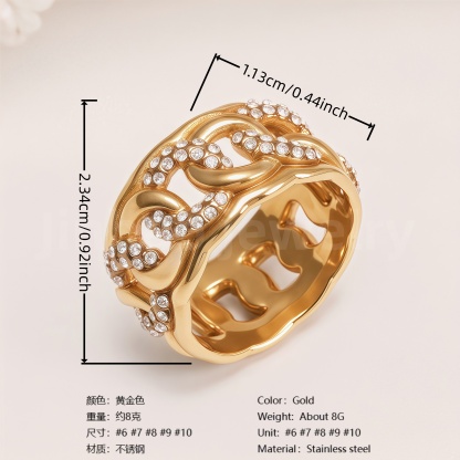 Shiny Full Diamond Stainless Steel Fashion Personality European & American Style Women's Ring-JinBaoJewerly