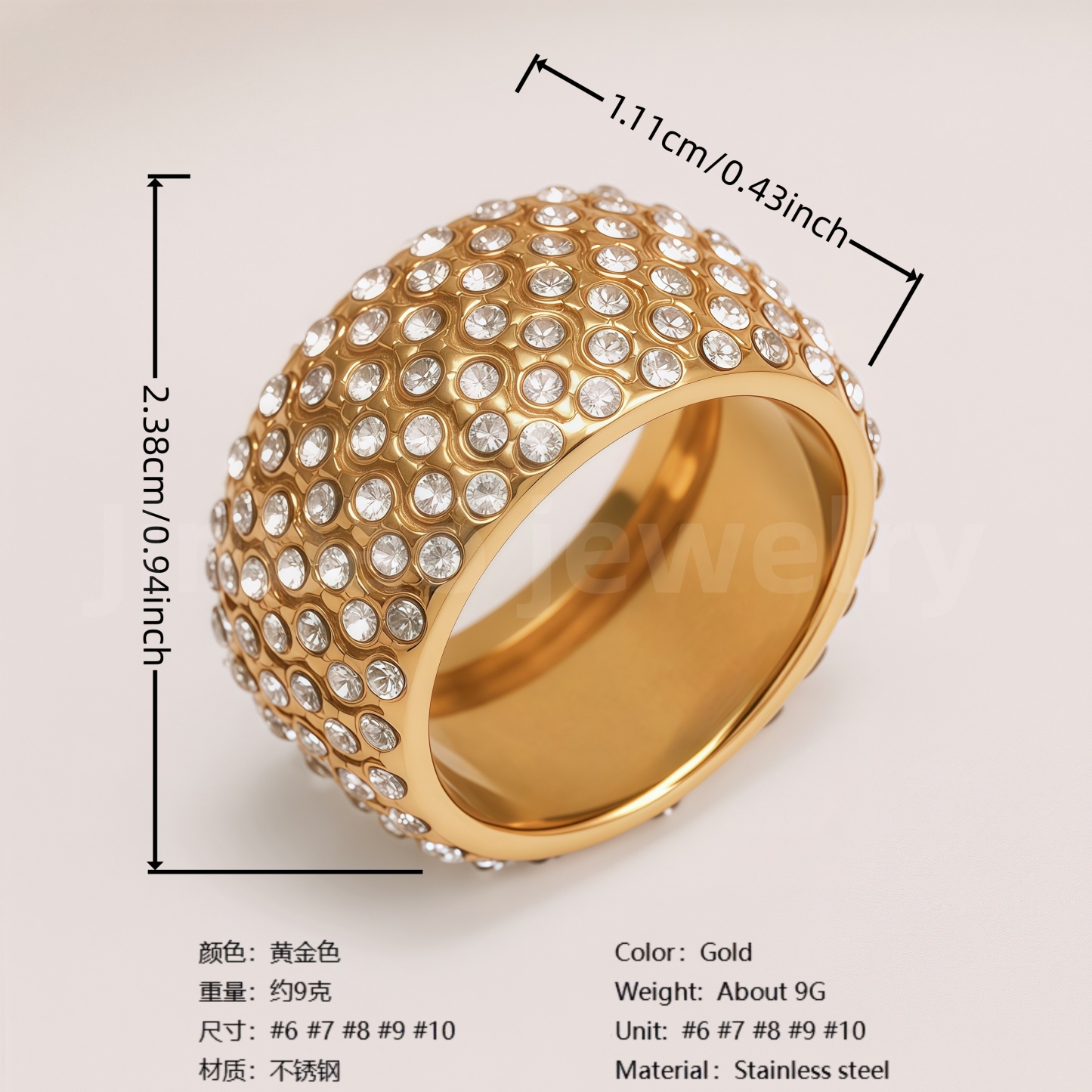 Shiny Full Diamond Stainless Steel Fashion Personality European & American Style Women's Ring-JinBaoJewerly