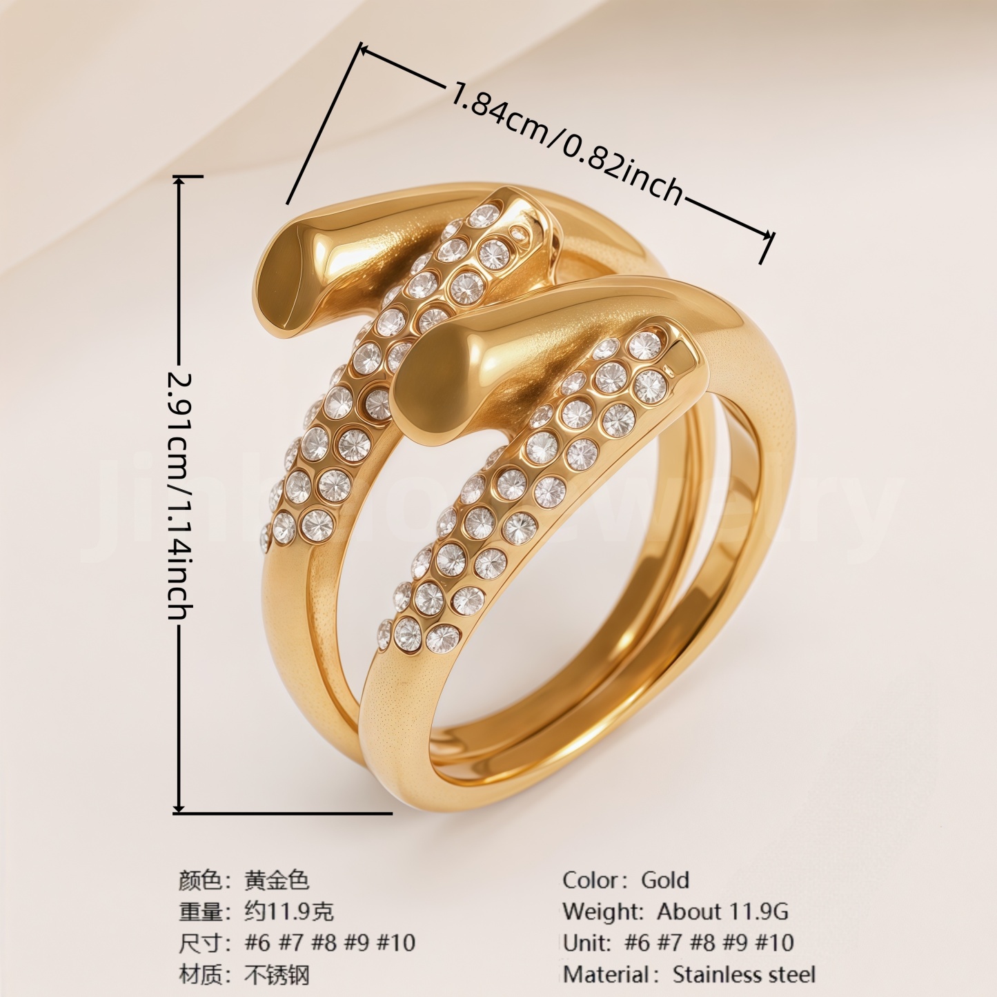 Retro Luxury Gold Diamond - inlaid Rings, Multi - layer Women's Ring-JinBaoJewerly
