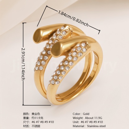 Retro Luxury Gold Diamond - inlaid Rings, Multi - layer Women's Ring-JinBaoJewerly