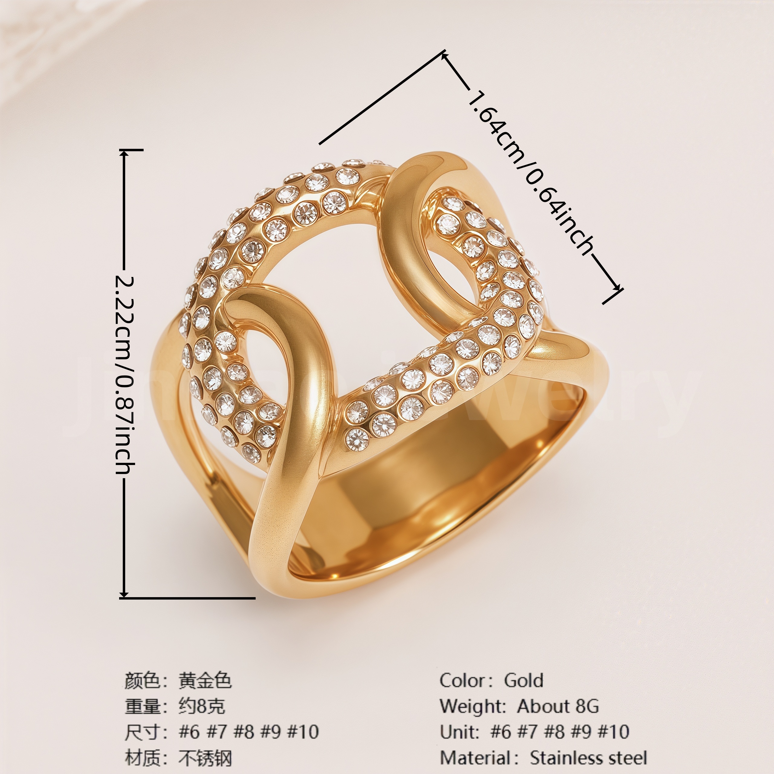 Retro Luxury Gold Diamond - inlaid Rings, Multi - layer Women's Ring-JinBaoJewerly