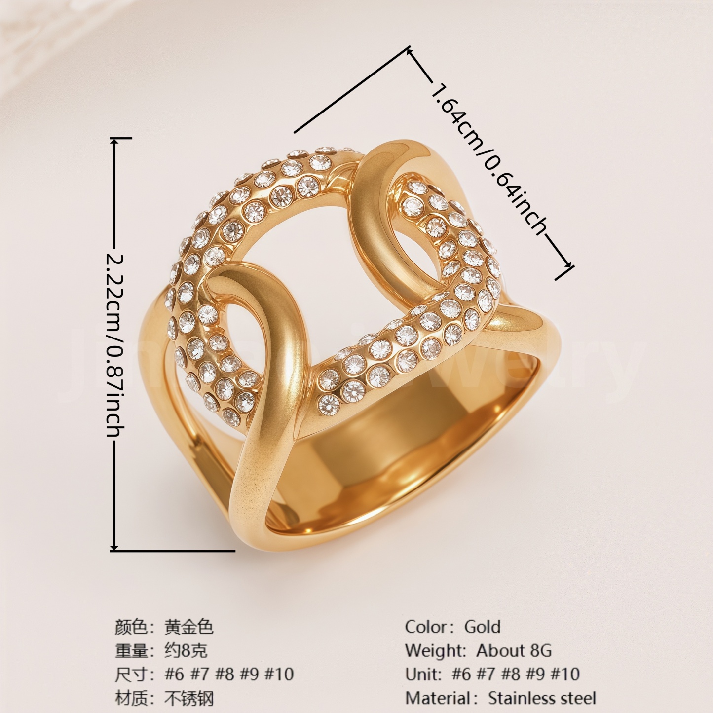 Retro Luxury Gold Diamond - inlaid Rings, Multi - layer Women's Ring-JinBaoJewerly