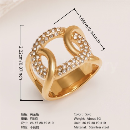 Retro Luxury Gold Diamond - inlaid Rings, Multi - layer Women's Ring-JinBaoJewerly