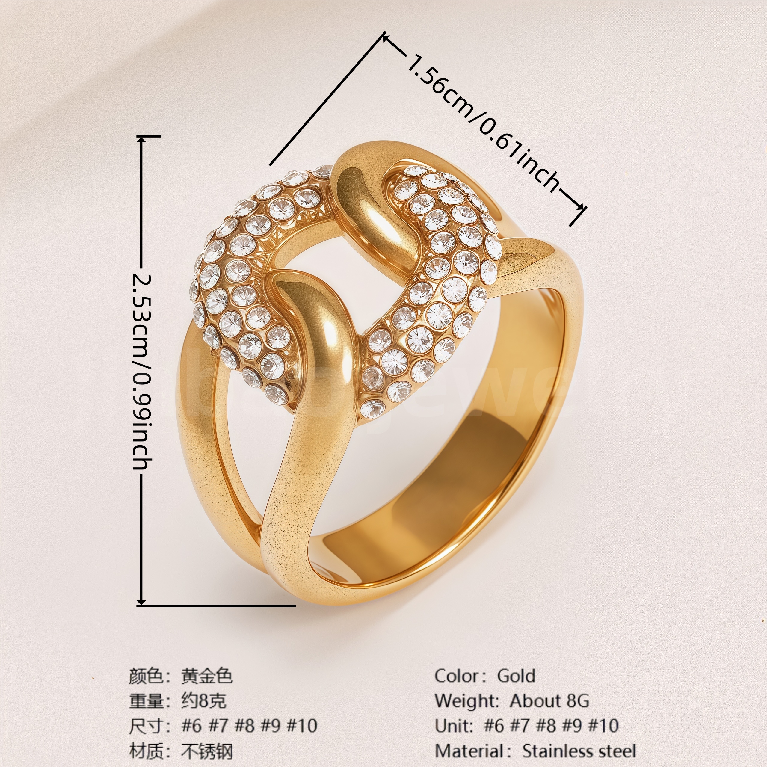 Retro Luxury Gold Diamond - inlaid Rings, Multi - layer Women's Ring-JinBaoJewerly