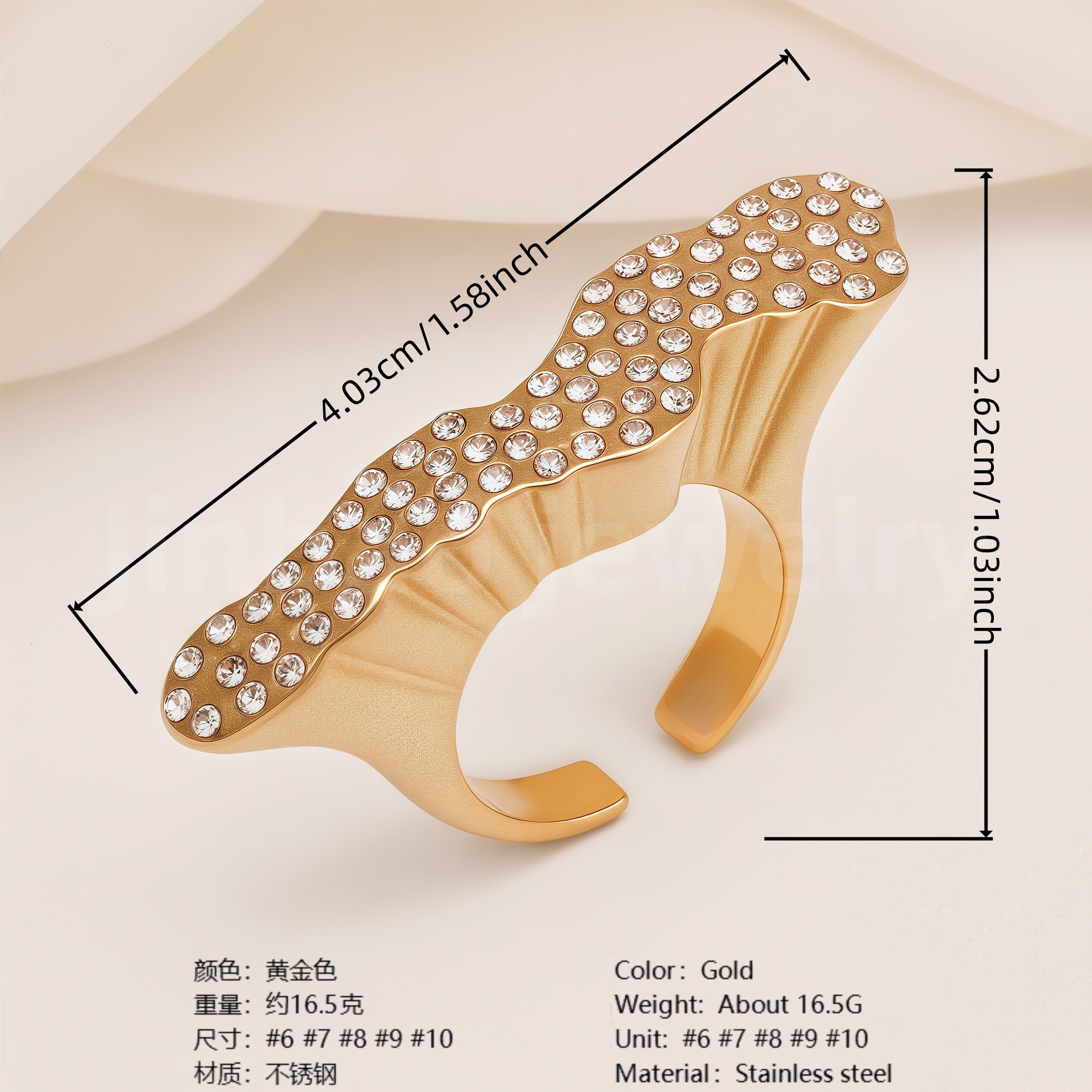 Retro Luxury Gold Diamond - inlaid Rings, Multi - layer Women's Ring-JinBaoJewerly