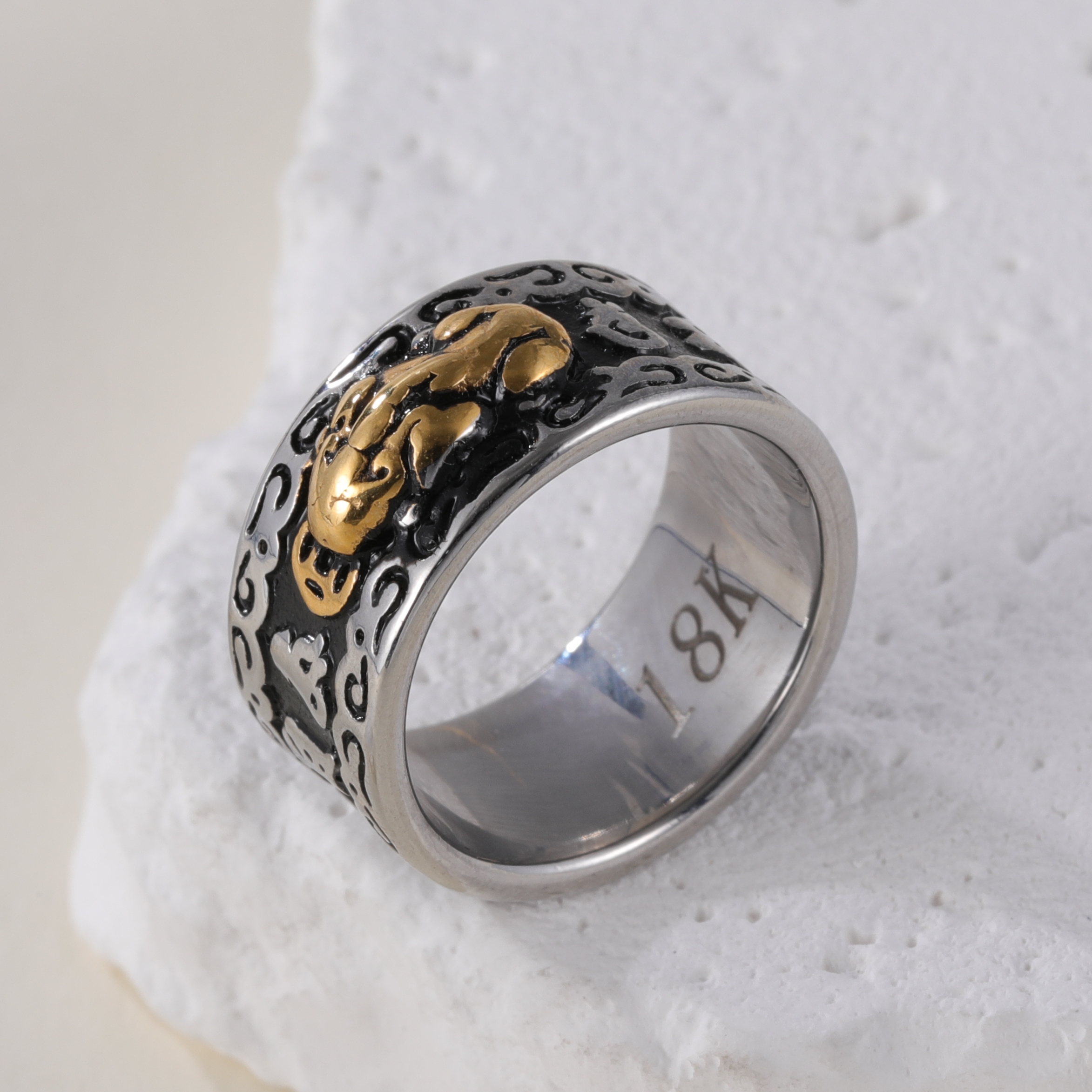 Feng Shui Pixiu Good Luck And Wealth Unisex Stainless Steel Ring丨CQSDZ-1-JinBaoJewerly
