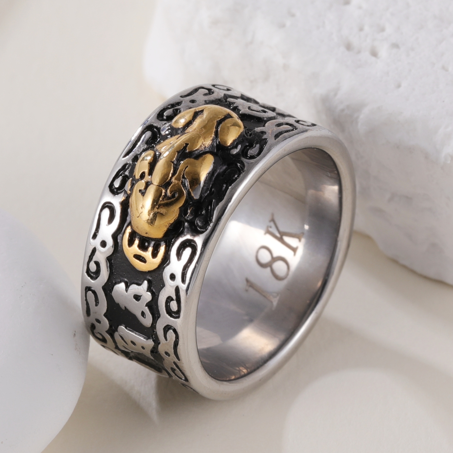 Feng Shui Pixiu Good Luck And Wealth Unisex Stainless Steel Ring丨CQSDZ-1-JinBaoJewerly