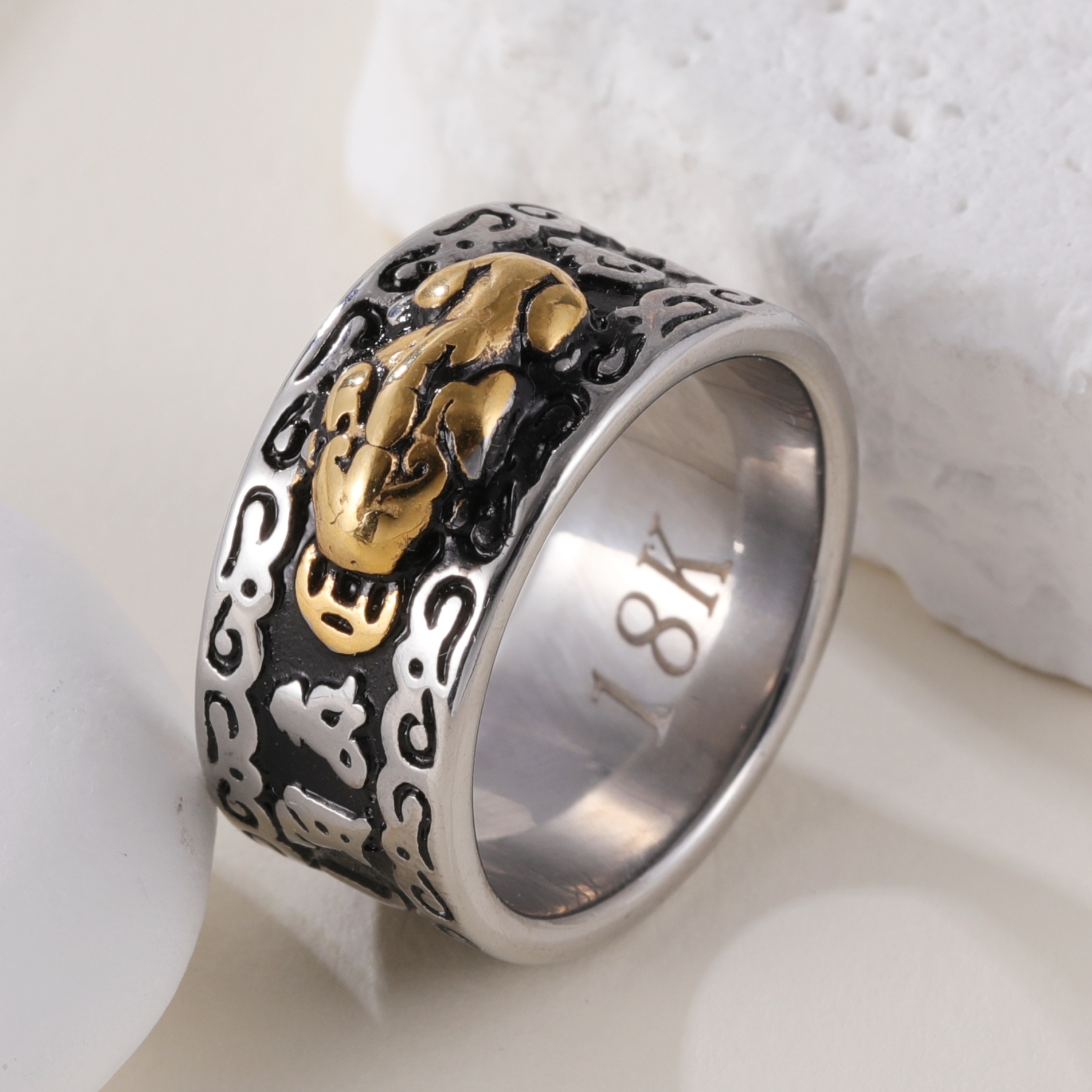 Feng Shui Pixiu Good Luck And Wealth Unisex Stainless Steel Ring丨CQSDZ-1-JinBaoJewerly