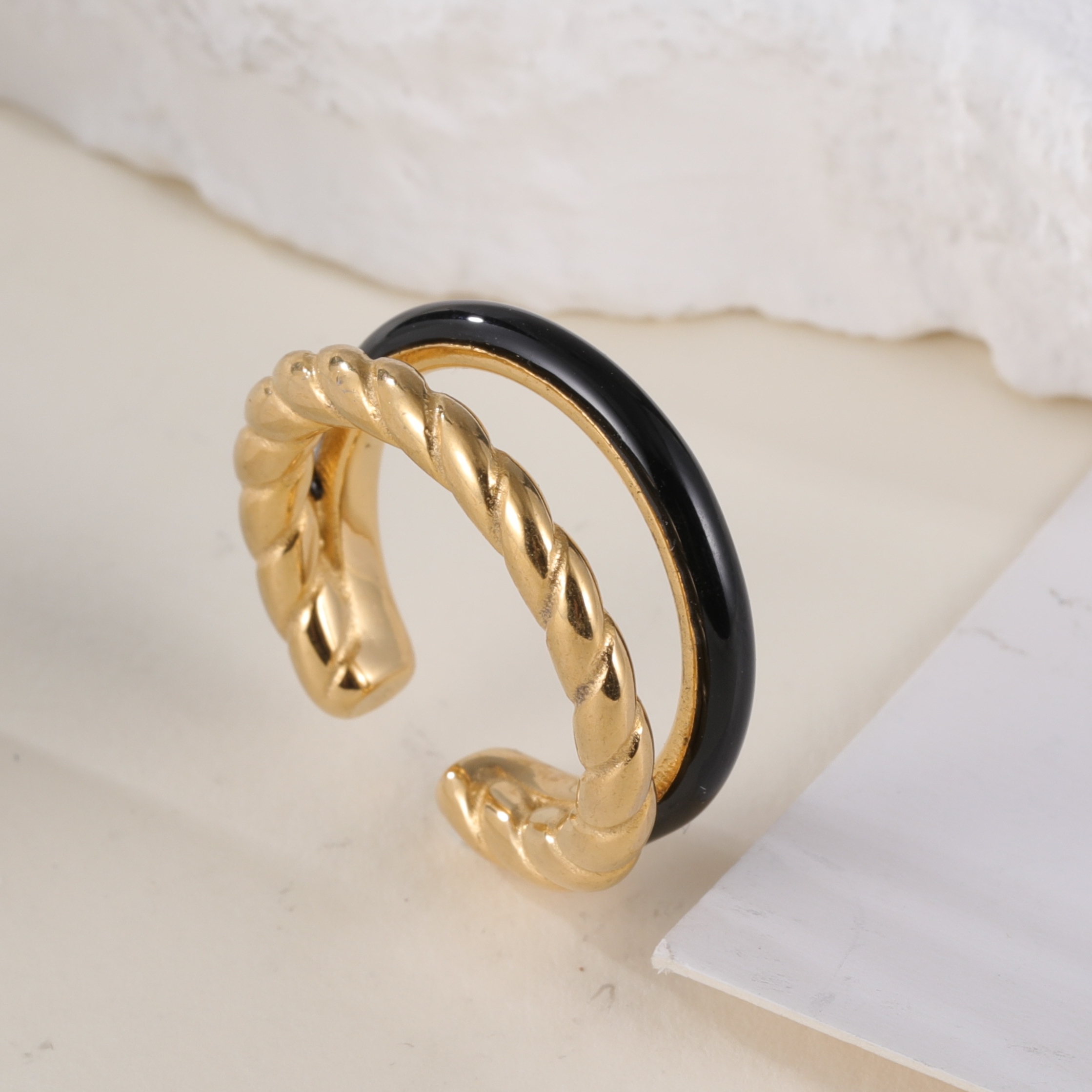 Gold And Black Exquisite Twisted Texture Stainless Steel Women Ring丨N06748-JinBaoJewerly