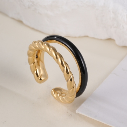 Gold And Black Exquisite Twisted Texture Stainless Steel Women Ring丨N06748-JinBaoJewerly