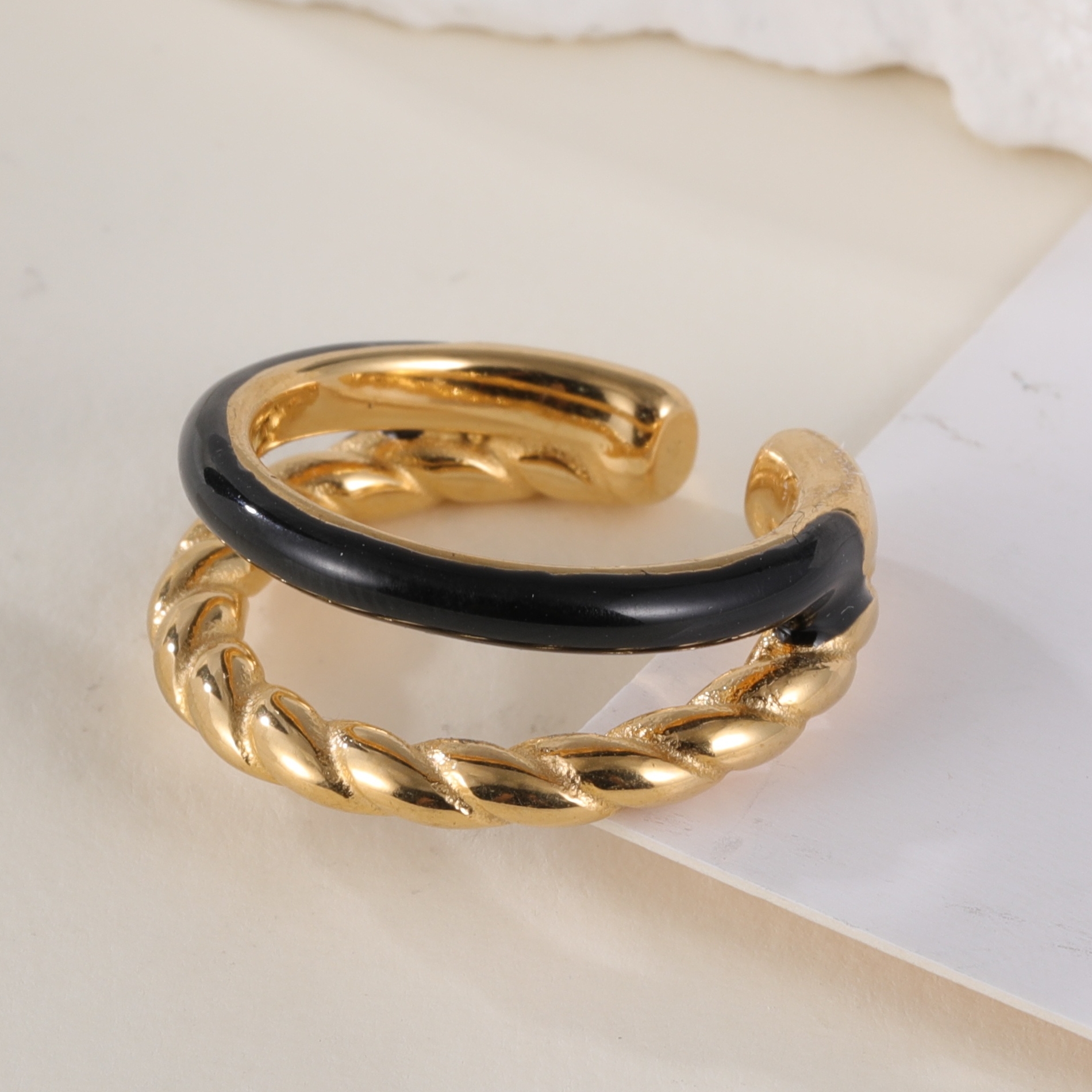 Gold And Black Exquisite Twisted Texture Stainless Steel Women Ring丨N06748-JinBaoJewerly