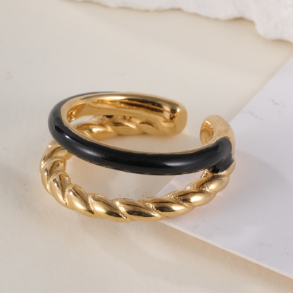 Gold And Black Exquisite Twisted Texture Stainless Steel Women Ring丨N06748-JinBaoJewerly