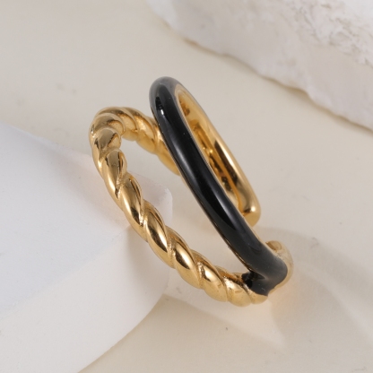 Gold And Black Exquisite Twisted Texture Stainless Steel Women Ring丨N06748-JinBaoJewerly