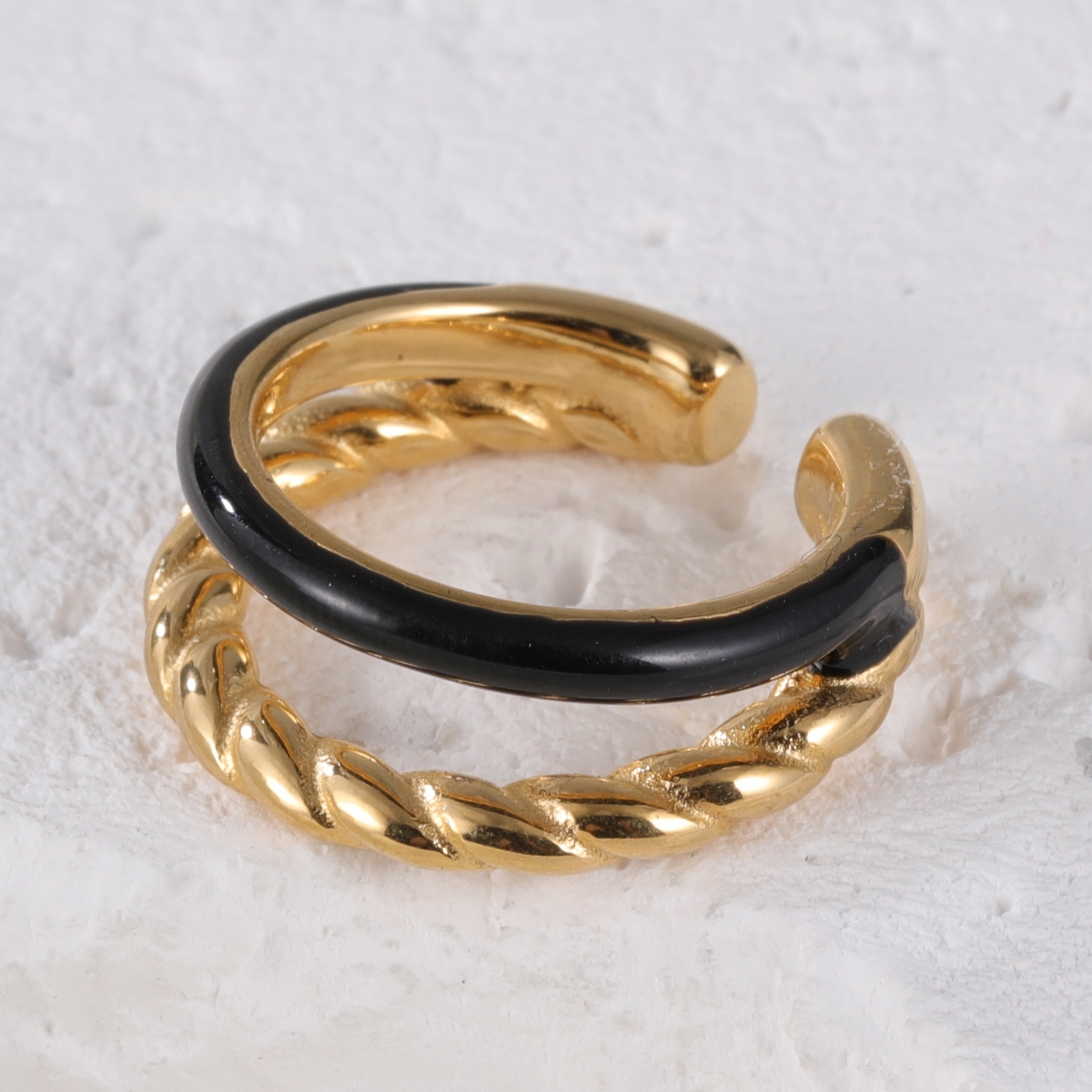 Gold And Black Exquisite Twisted Texture Stainless Steel Women Ring丨N06748-JinBaoJewerly