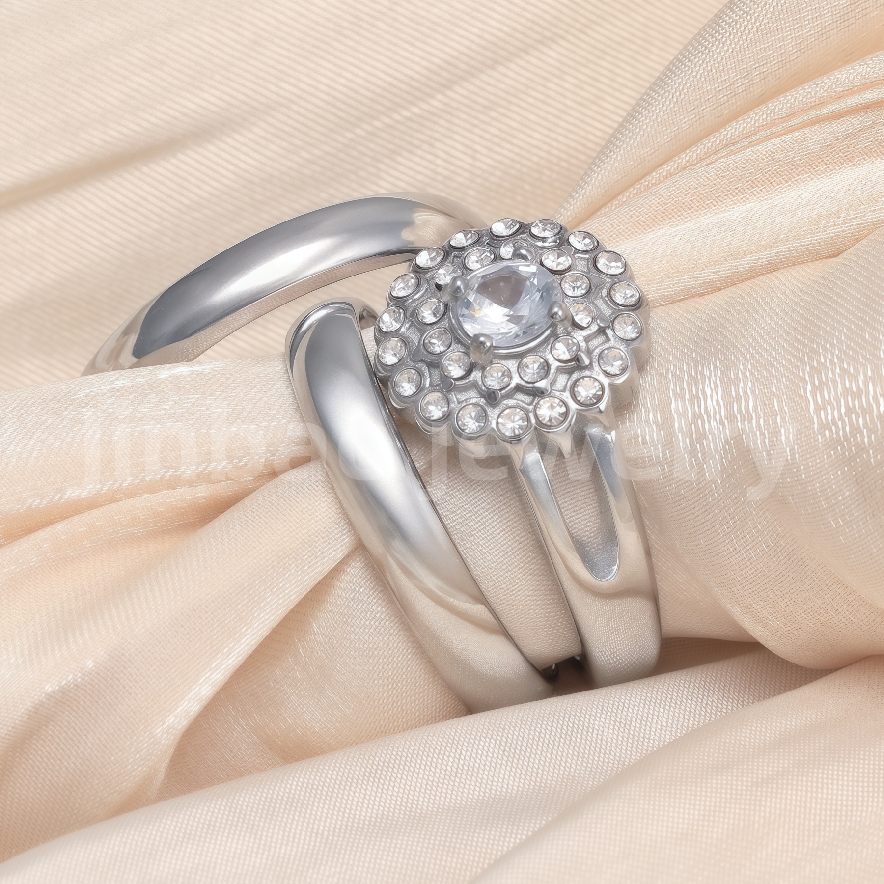 High Quality Exquisite Diamond - Row Stainless Steel Wedding Rings-JinBaoJewerly