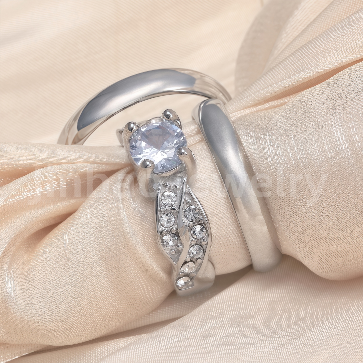 High Quality Exquisite Diamond - Row Stainless Steel Wedding Rings-JinBaoJewerly