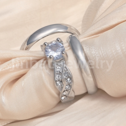 High Quality Exquisite Diamond - Row Stainless Steel Wedding Rings-JinBaoJewerly
