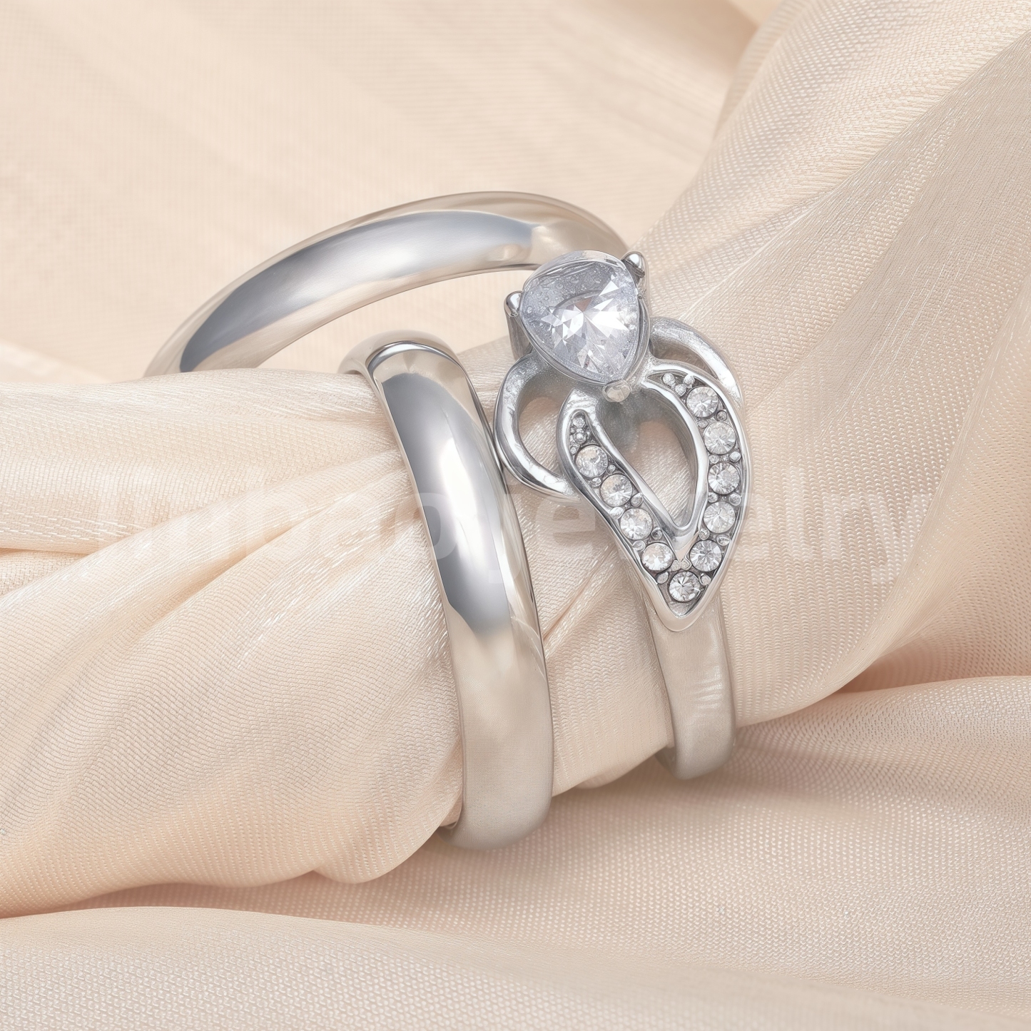High Quality Exquisite Diamond - Row Stainless Steel Wedding Rings-JinBaoJewerly