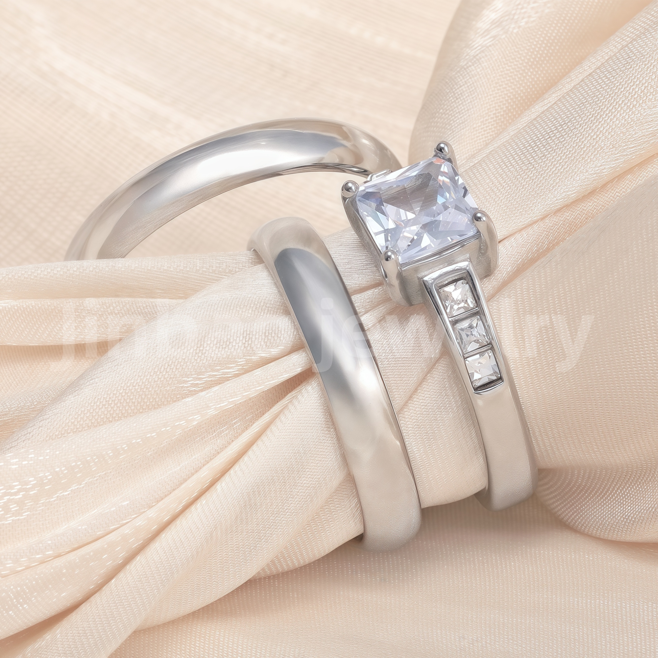 High Quality Exquisite Diamond - Row Stainless Steel Wedding Rings-JinBaoJewerly