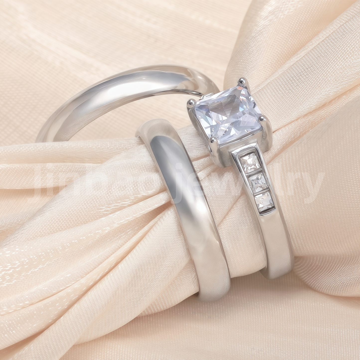 High Quality Exquisite Diamond - Row Stainless Steel Wedding Rings-JinBaoJewerly