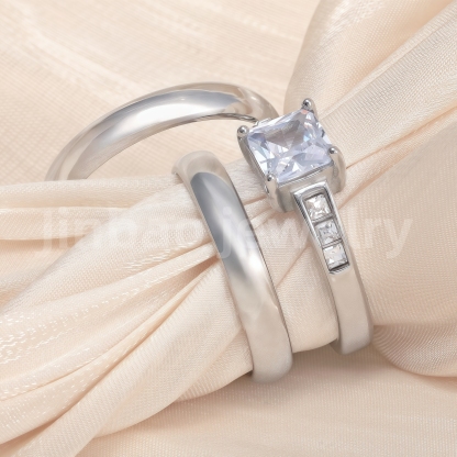 High Quality Exquisite Diamond - Row Stainless Steel Wedding Rings-JinBaoJewerly