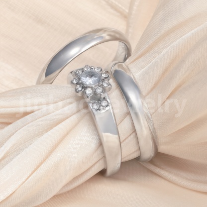 High Quality Exquisite Diamond - Row Stainless Steel Wedding Rings-JinBaoJewerly