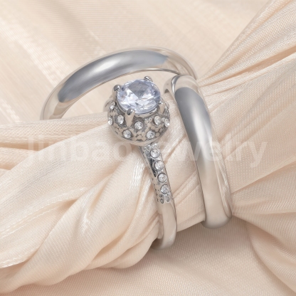 High Quality Exquisite Diamond - Row Stainless Steel Wedding Rings-JinBaoJewerly