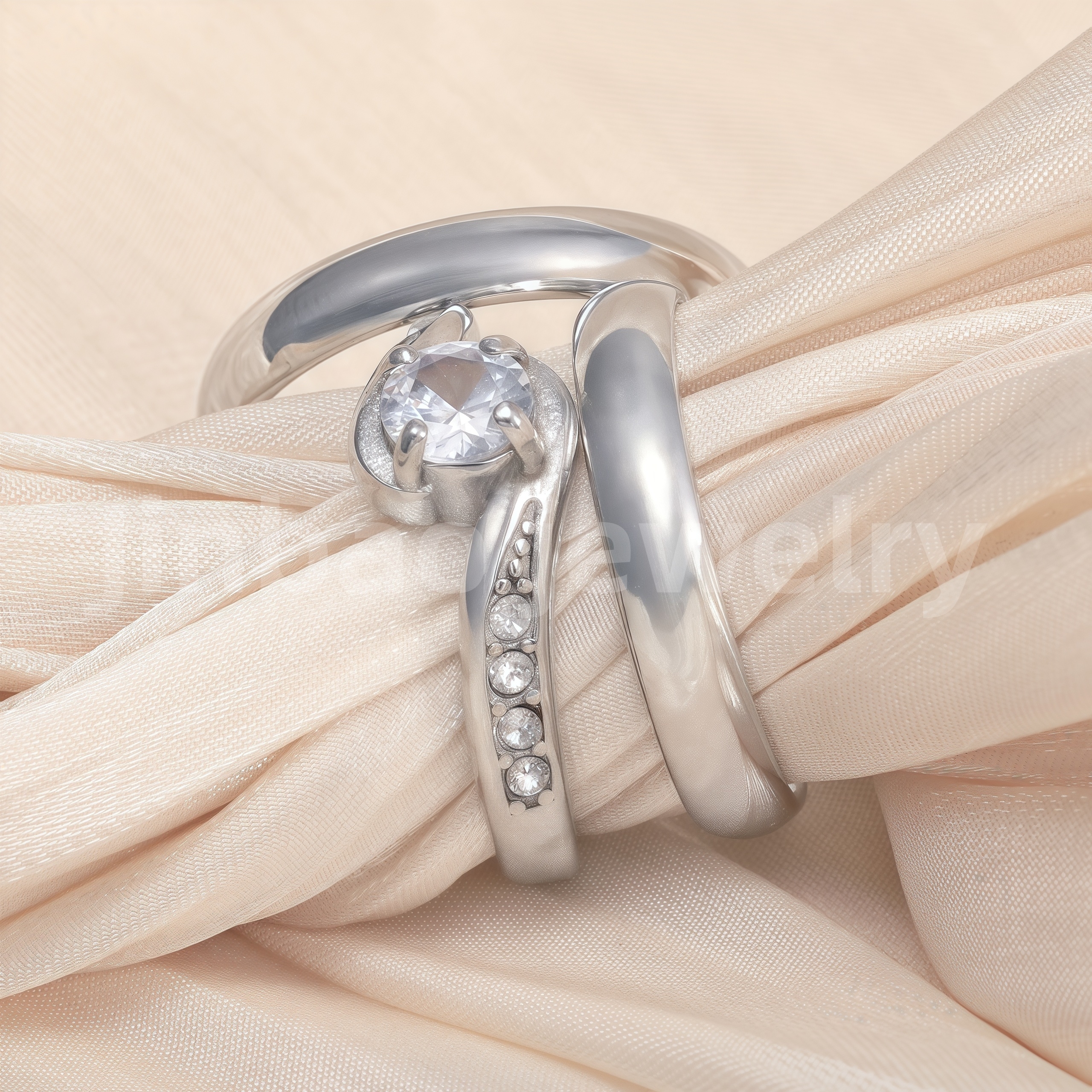 High Quality Exquisite Diamond - Row Stainless Steel Wedding Rings-JinBaoJewerly