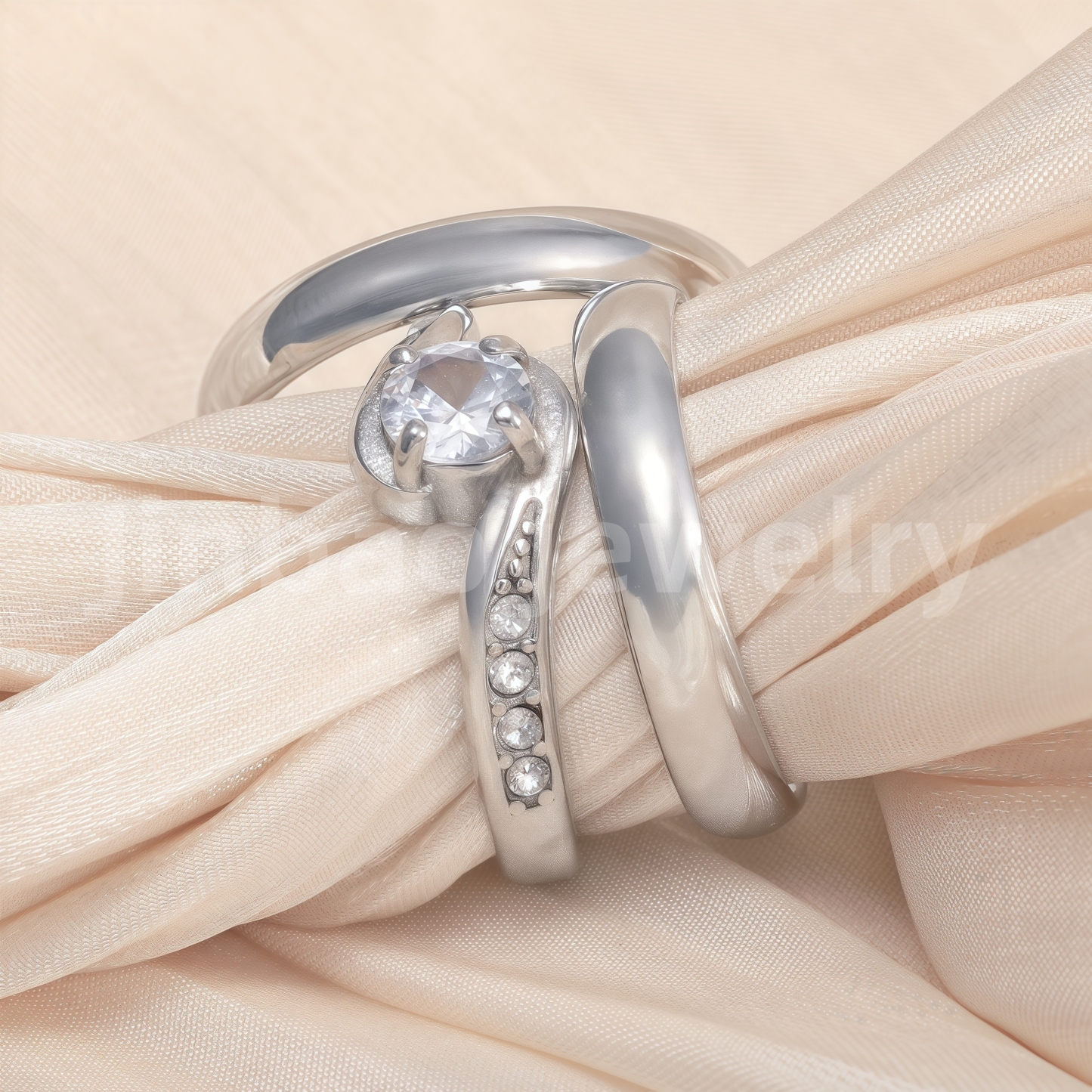 High Quality Exquisite Diamond - Row Stainless Steel Wedding Rings-JinBaoJewerly