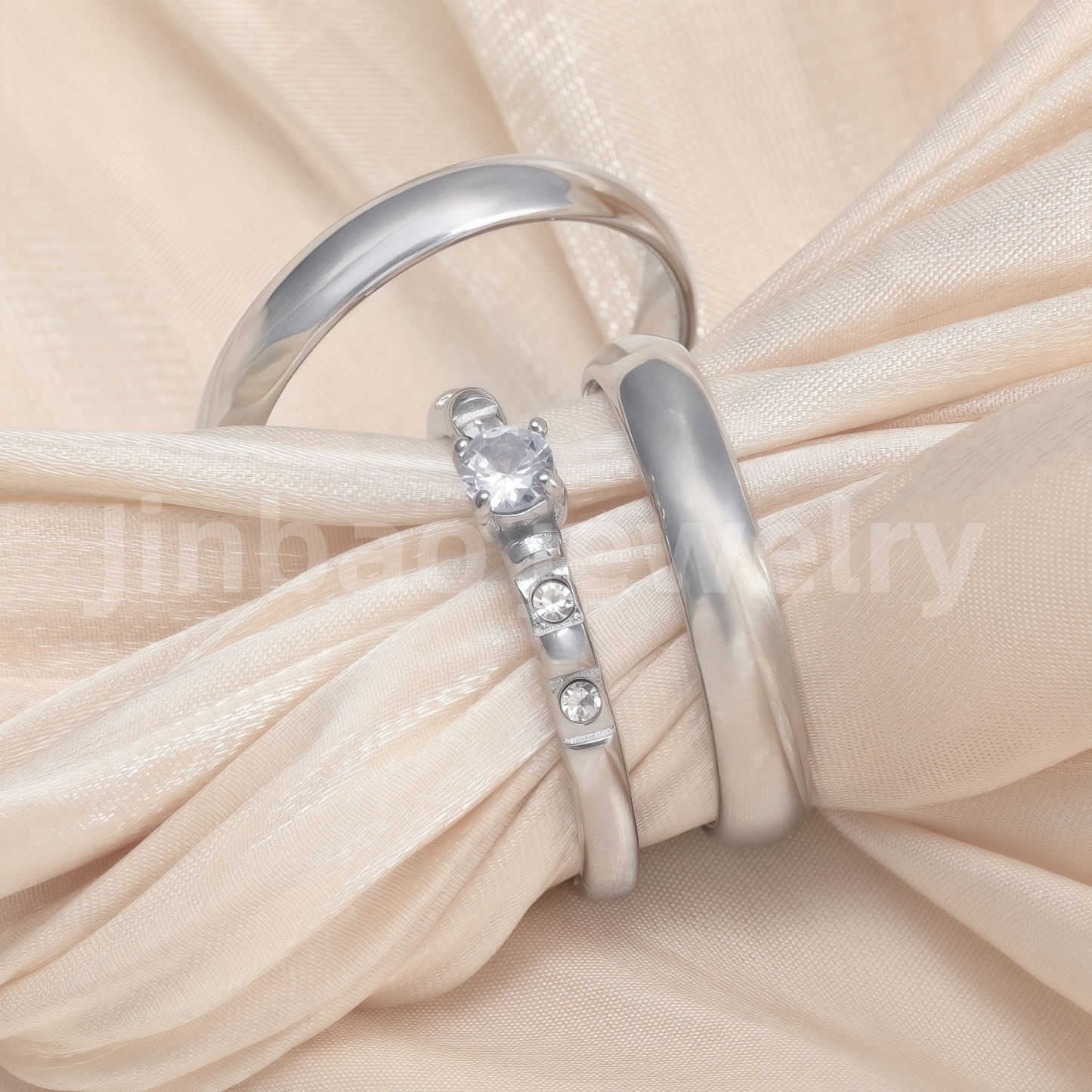 High Quality Exquisite Diamond - Row Stainless Steel Wedding Rings-JinBaoJewerly