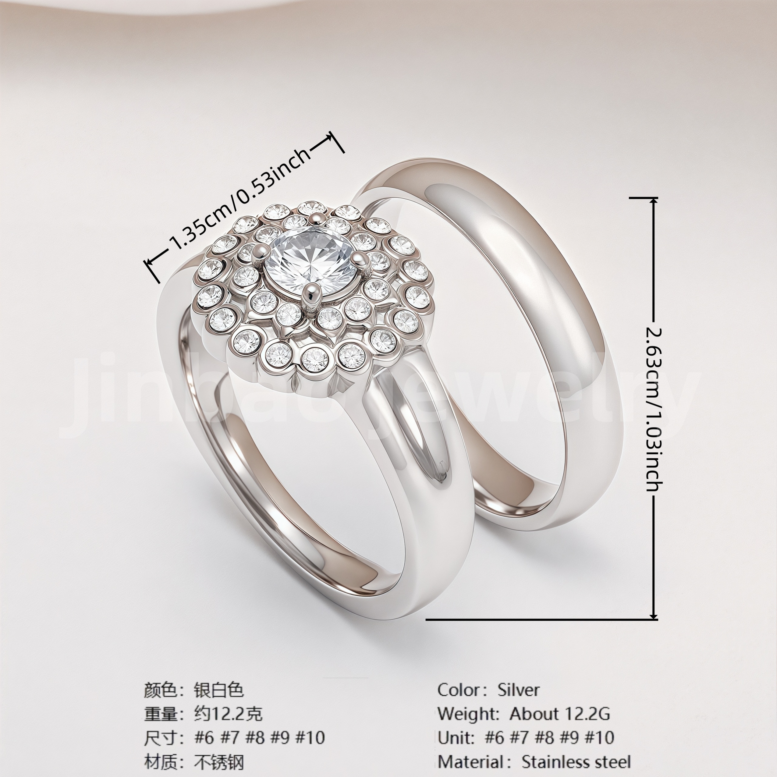 High Quality Exquisite Diamond - Row Stainless Steel Wedding Rings-JinBaoJewerly