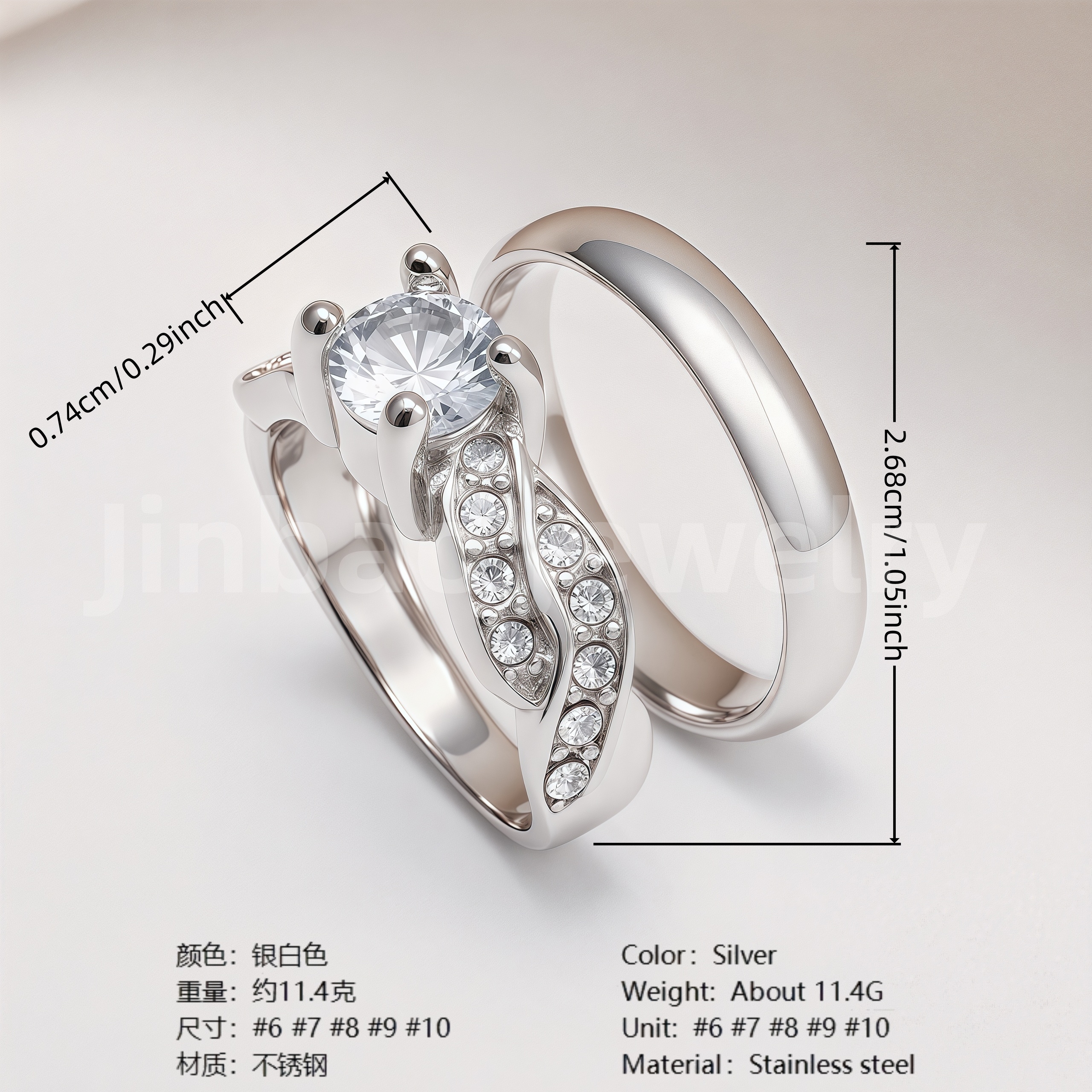 High Quality Exquisite Diamond - Row Stainless Steel Wedding Rings-JinBaoJewerly