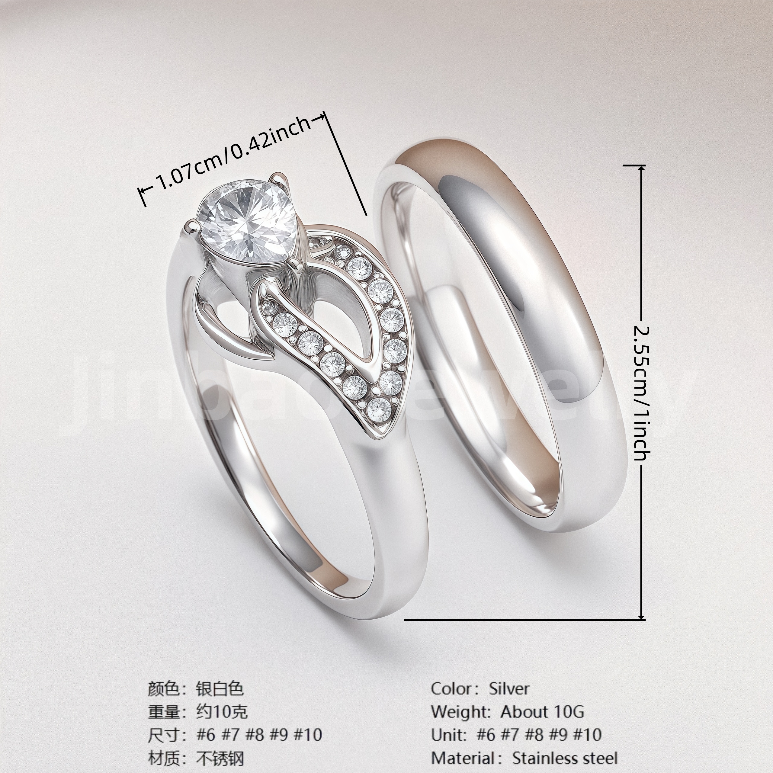 High Quality Exquisite Diamond - Row Stainless Steel Wedding Rings-JinBaoJewerly