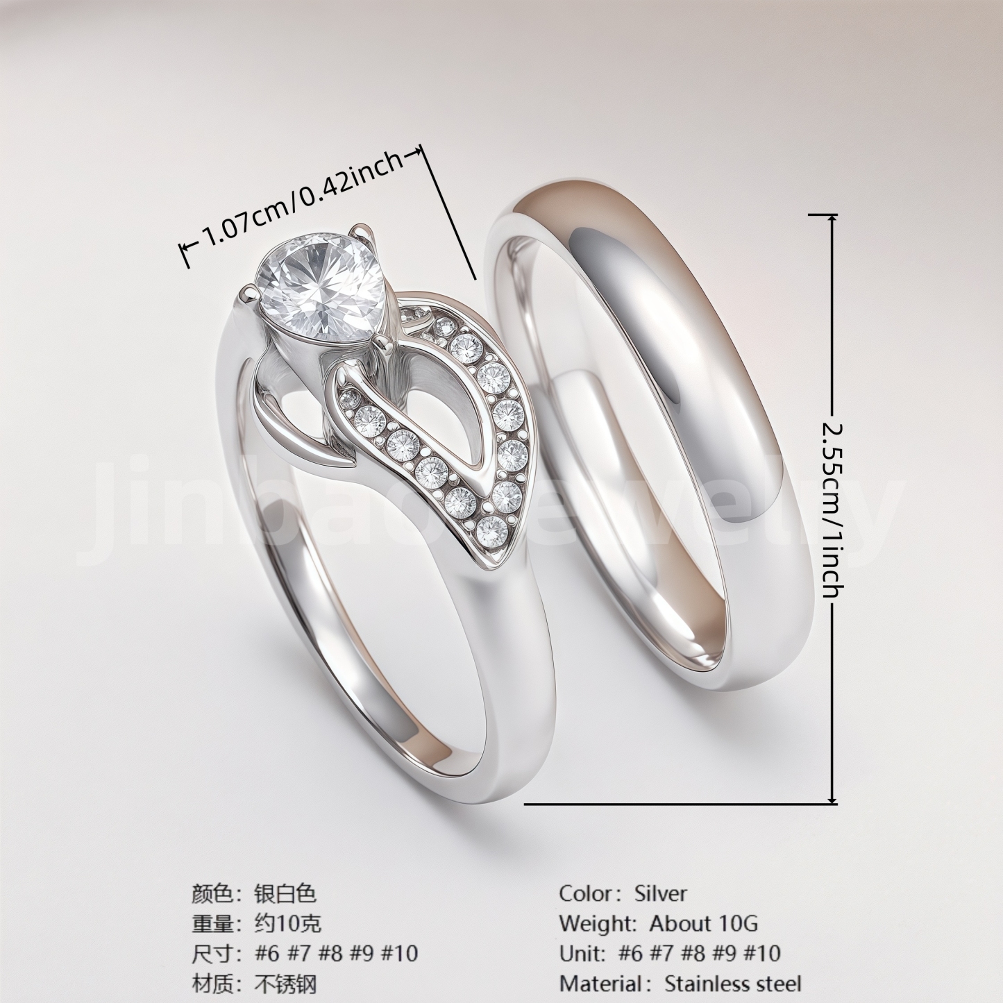 High Quality Exquisite Diamond - Row Stainless Steel Wedding Rings-JinBaoJewerly