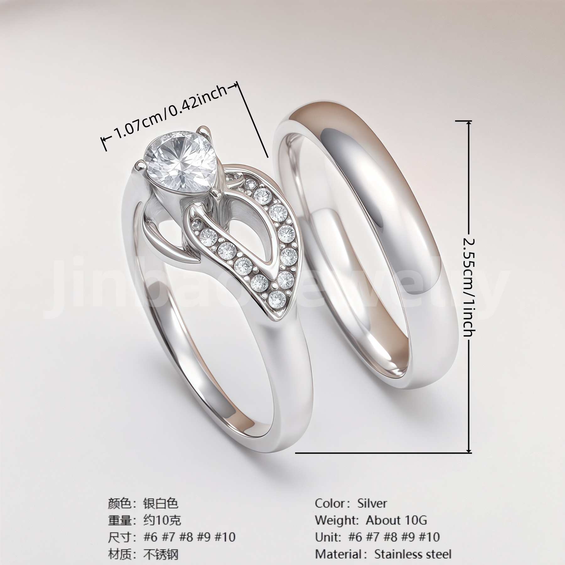 High Quality Exquisite Diamond - Row Stainless Steel Wedding Rings-JinBaoJewerly
