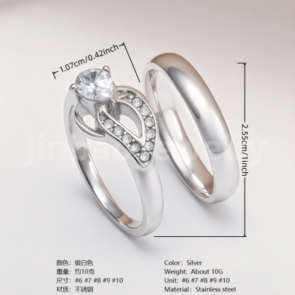 High Quality Exquisite Diamond - Row Stainless Steel Wedding Rings-JinBaoJewerly