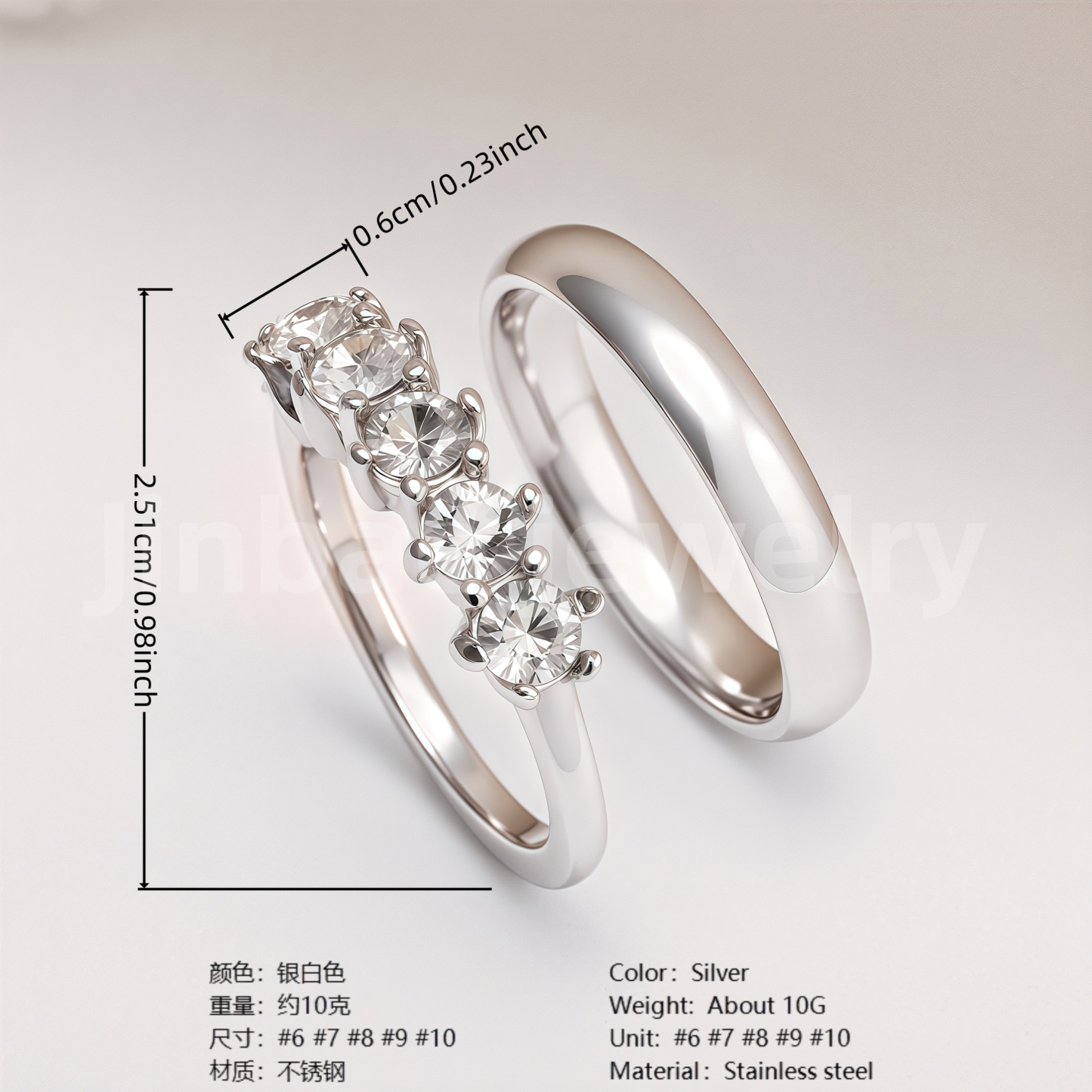 High Quality Exquisite Diamond - Row Stainless Steel Wedding Rings-JinBaoJewerly