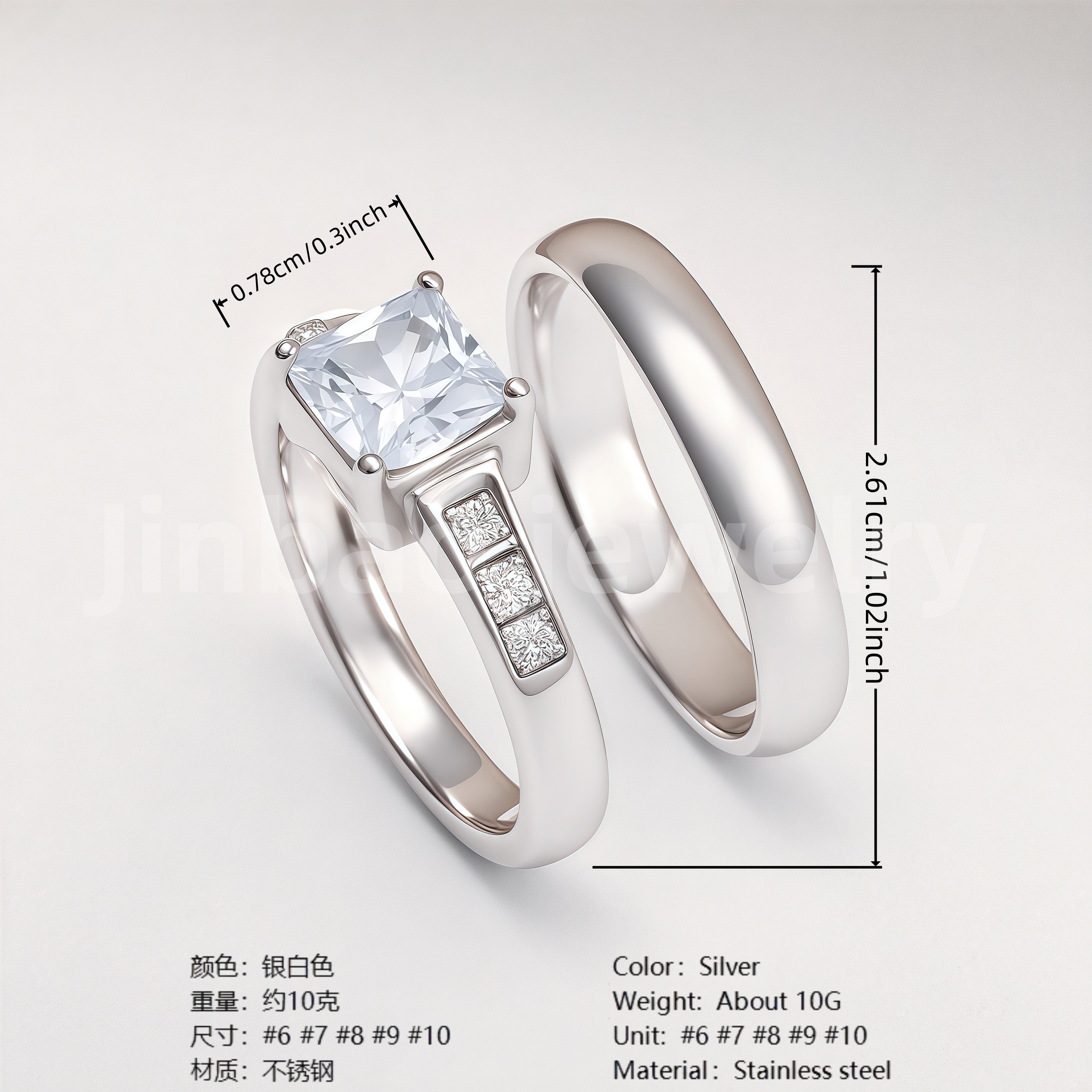 High Quality Exquisite Diamond - Row Stainless Steel Wedding Rings-JinBaoJewerly