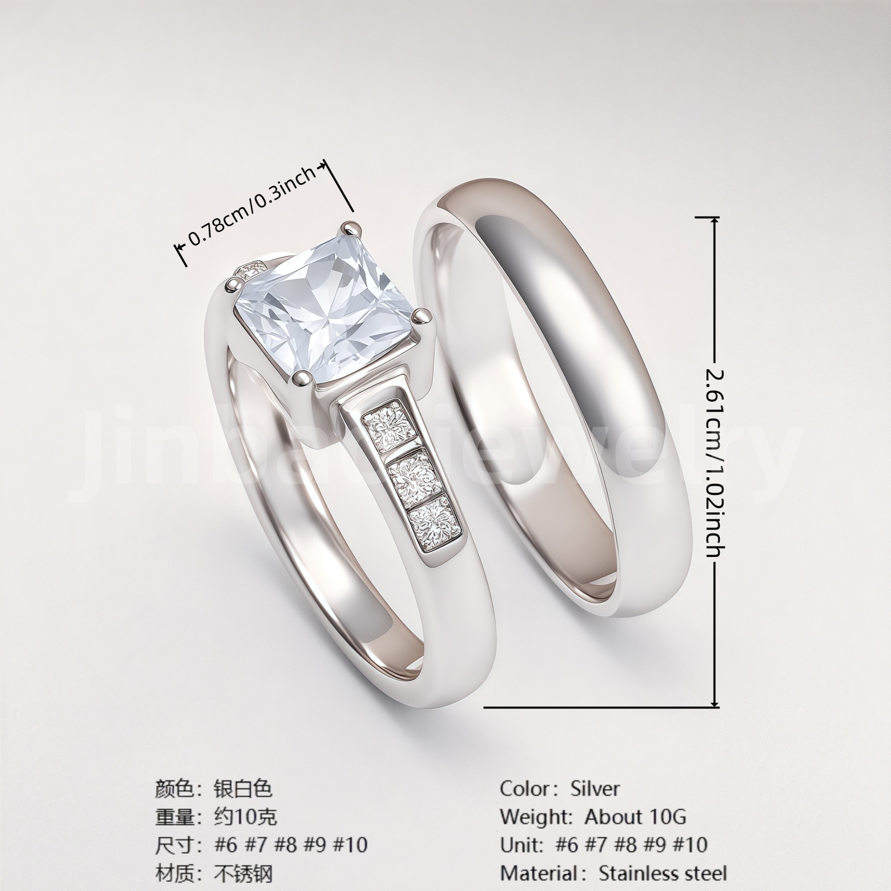 High Quality Exquisite Diamond - Row Stainless Steel Wedding Rings-JinBaoJewerly