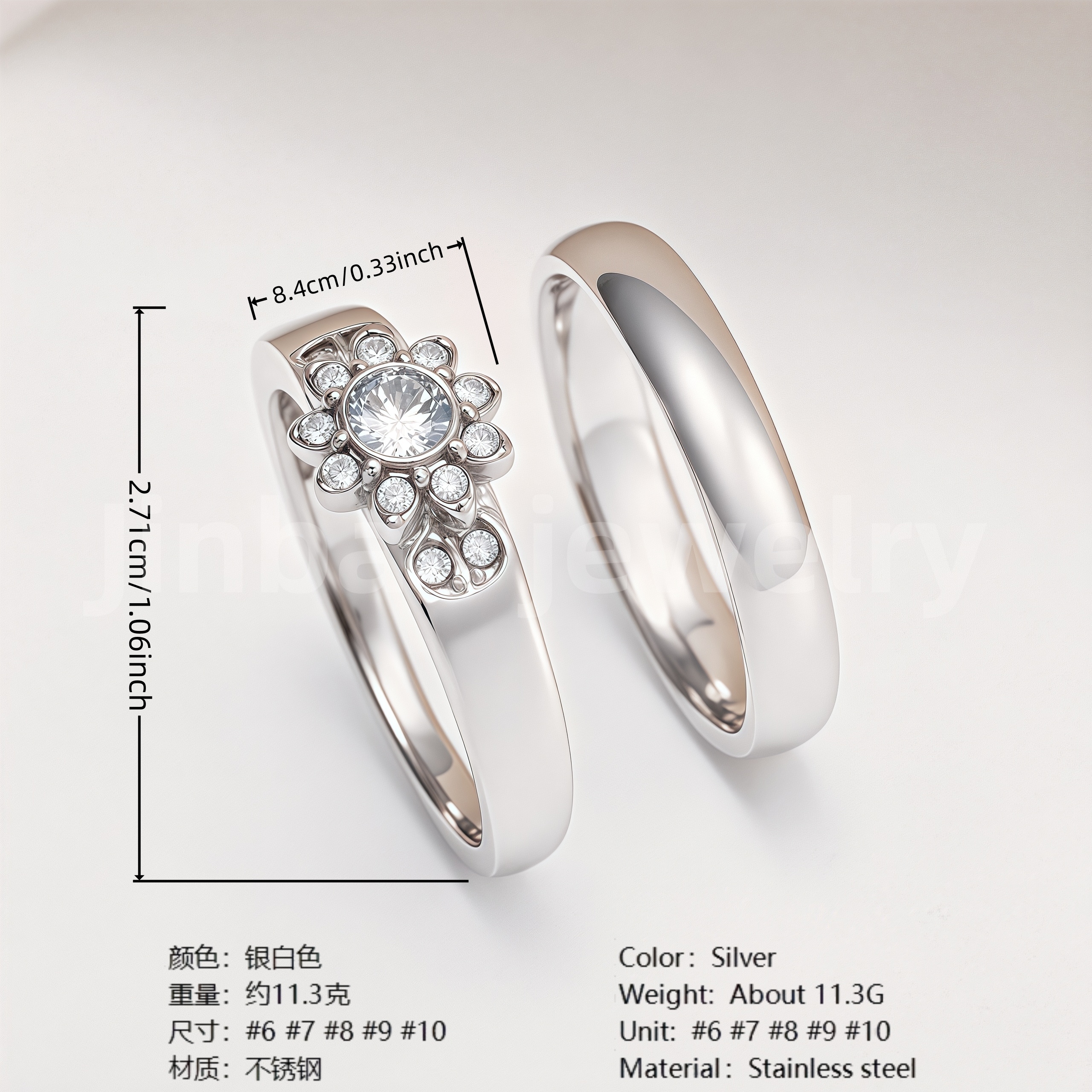 High Quality Exquisite Diamond - Row Stainless Steel Wedding Rings-JinBaoJewerly