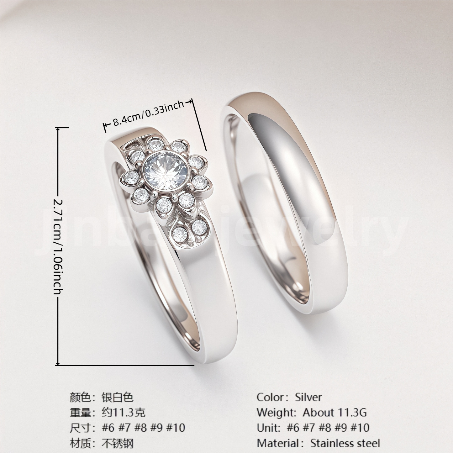 High Quality Exquisite Diamond - Row Stainless Steel Wedding Rings-JinBaoJewerly