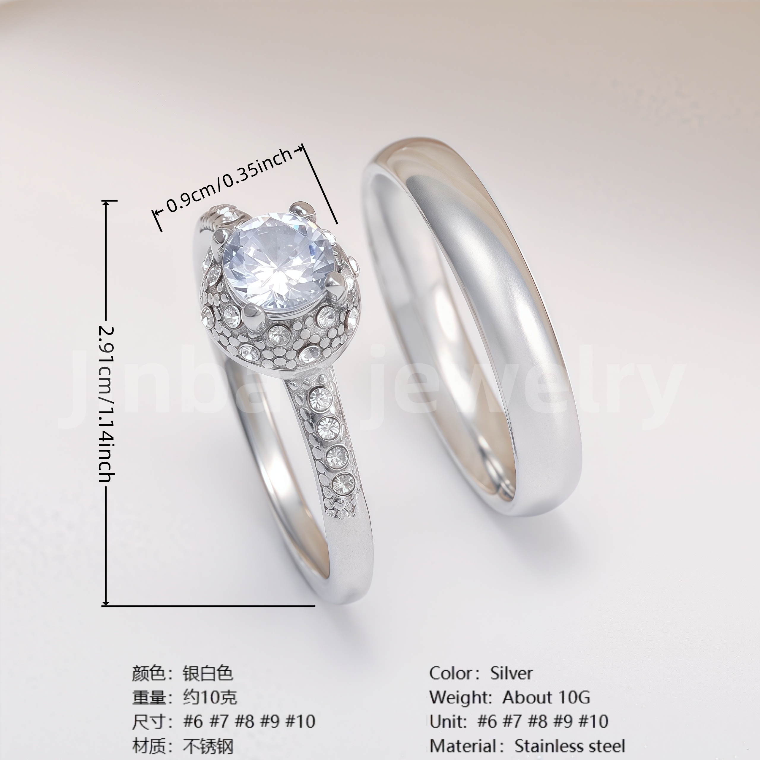 High Quality Exquisite Diamond - Row Stainless Steel Wedding Rings-JinBaoJewerly