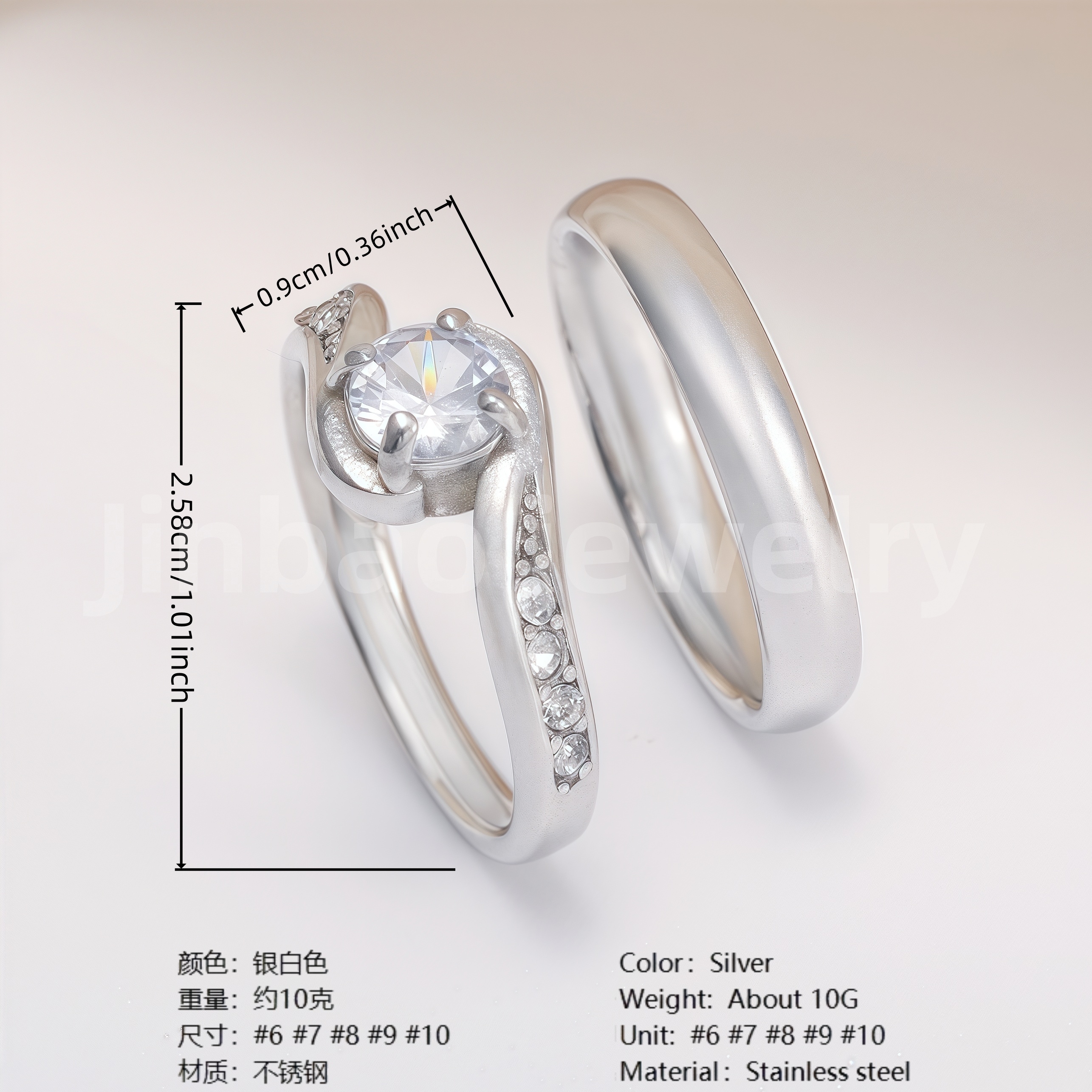 High Quality Exquisite Diamond - Row Stainless Steel Wedding Rings-JinBaoJewerly
