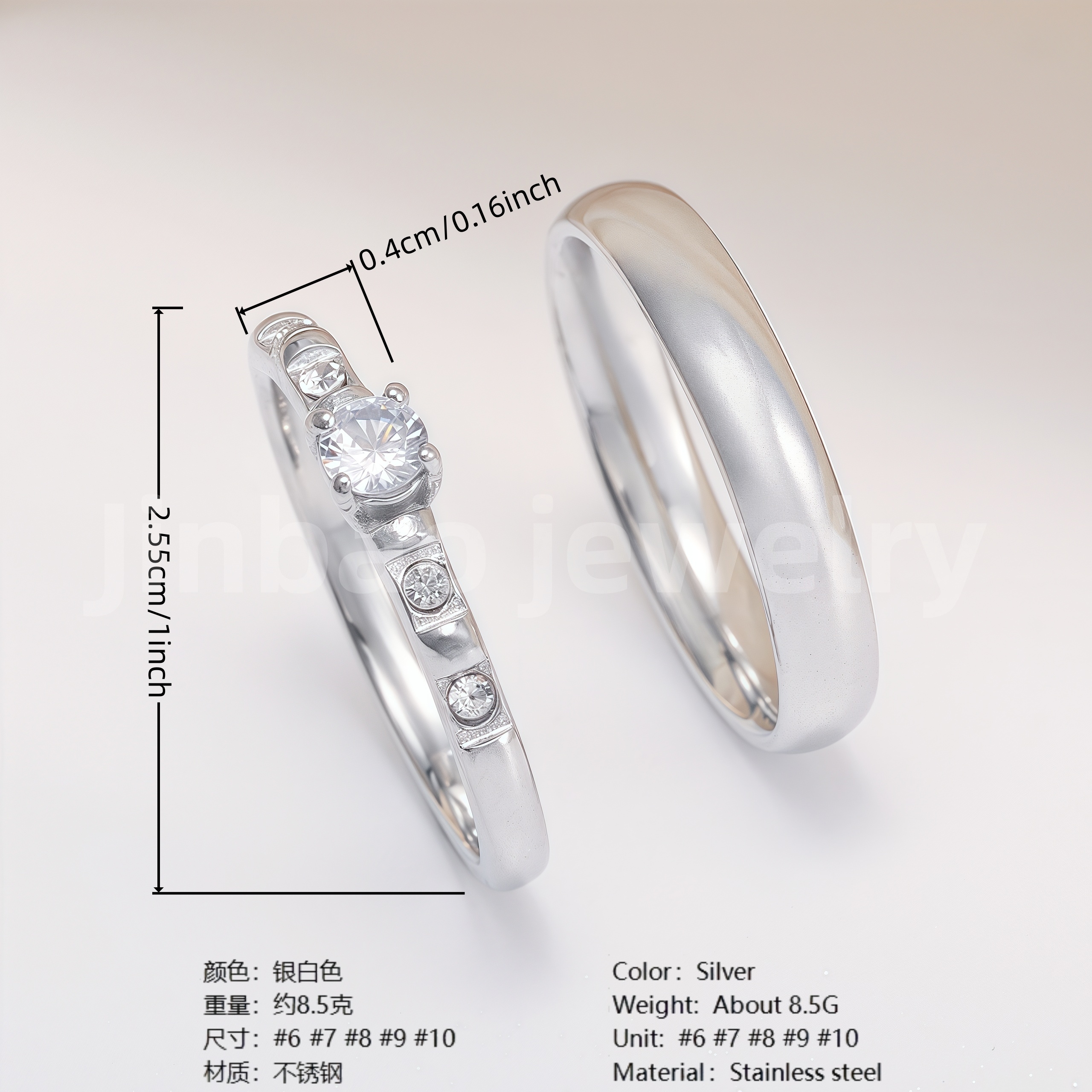 High Quality Exquisite Diamond - Row Stainless Steel Wedding Rings-JinBaoJewerly